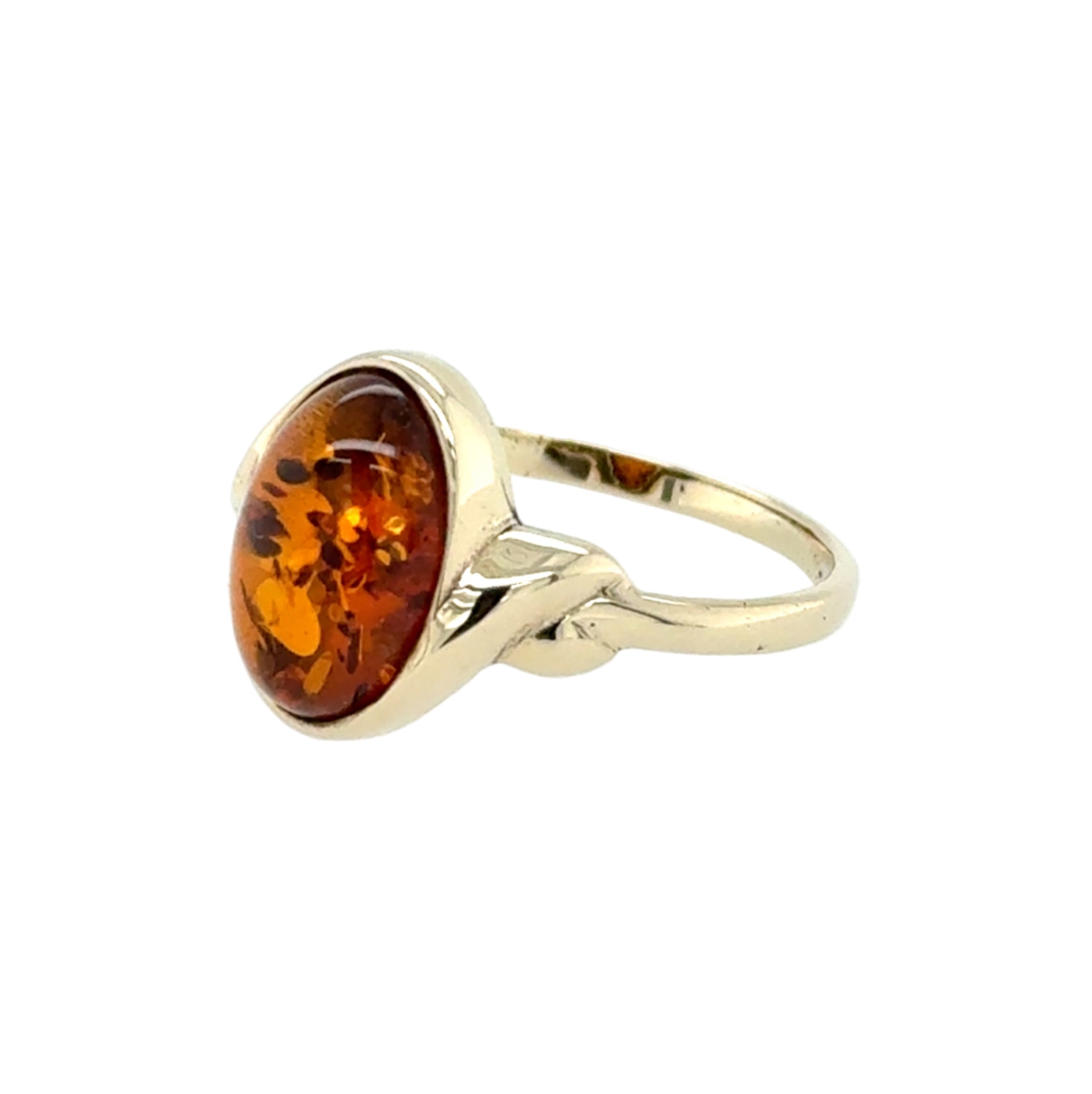 9ct Yellow Gold Oval Cabochon Amber Ring Size R