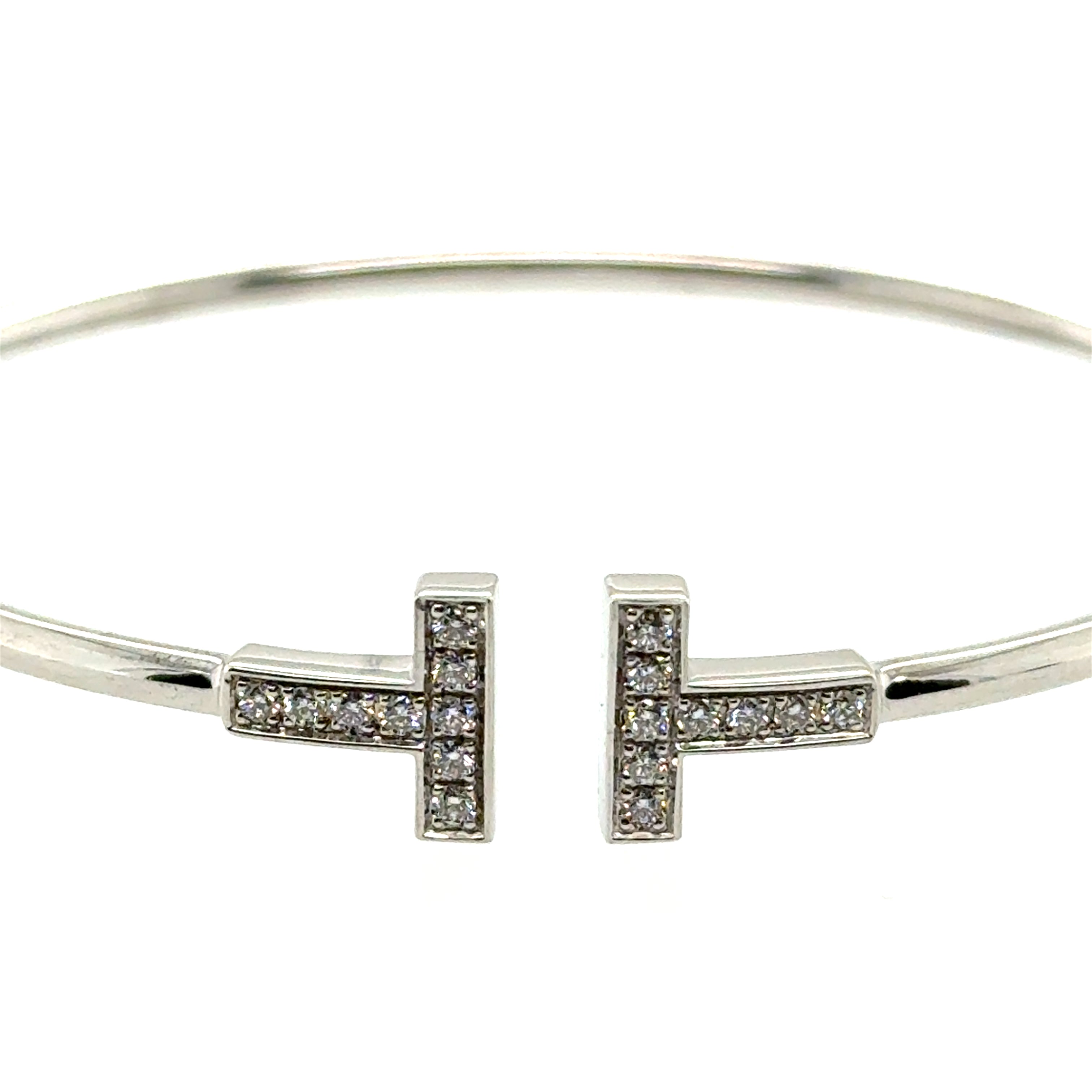 Tiffany & Co. White Gold Tiffany T Diamond Wire Bracelet Size Large 0.24ct 33450788