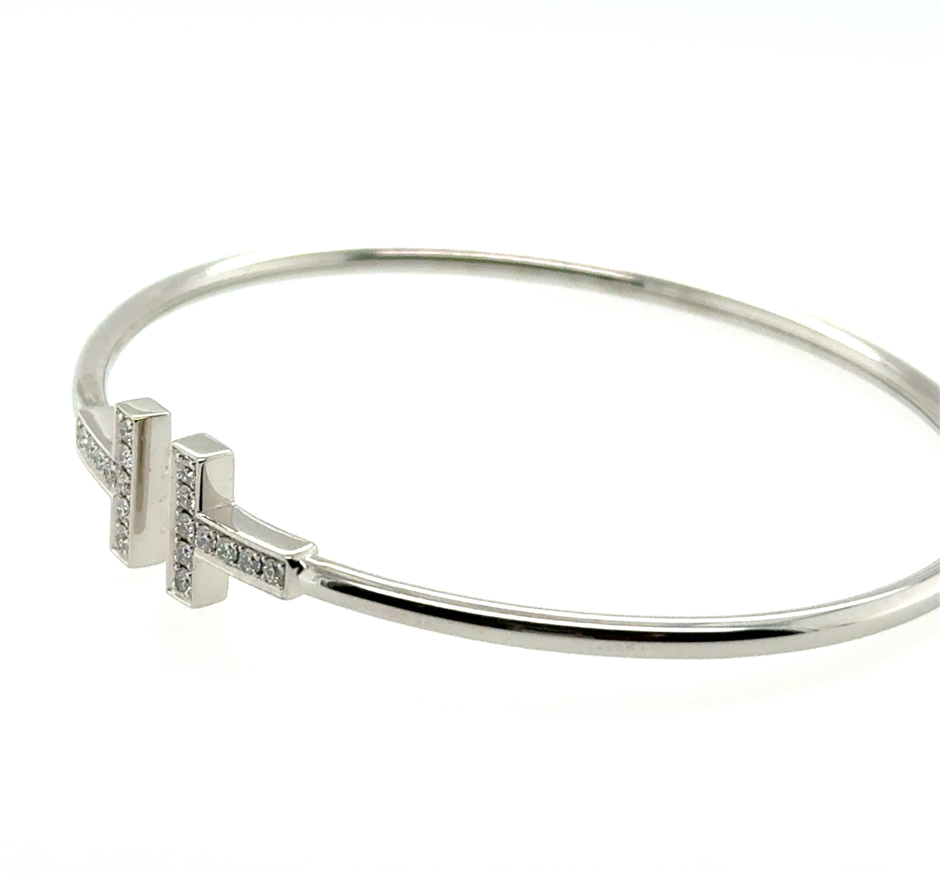 Tiffany & Co. White Gold Tiffany T Diamond Wire Bracelet Size Large 0.24ct 33450788