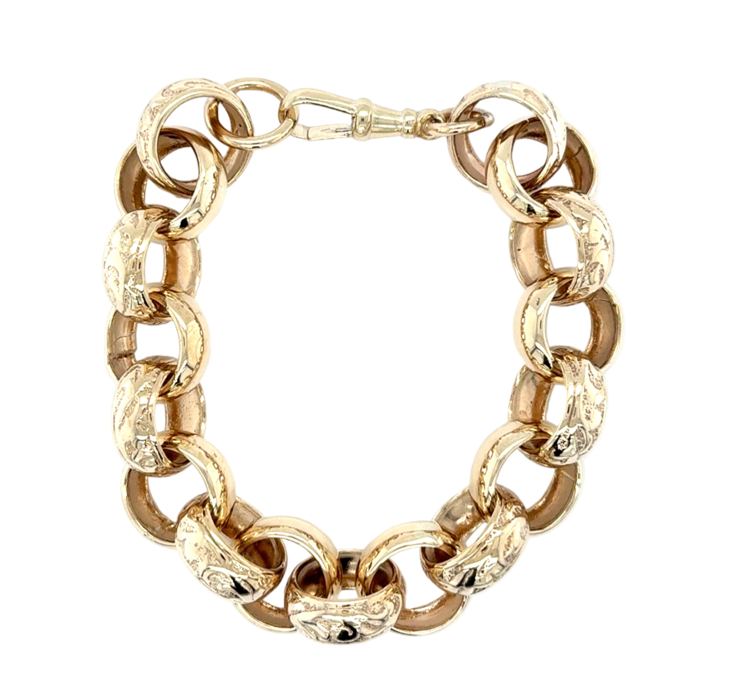 9ct Yellow Gold 9 Inch Pattern & Polish Round Link Belcher Bracelet - 54.87g