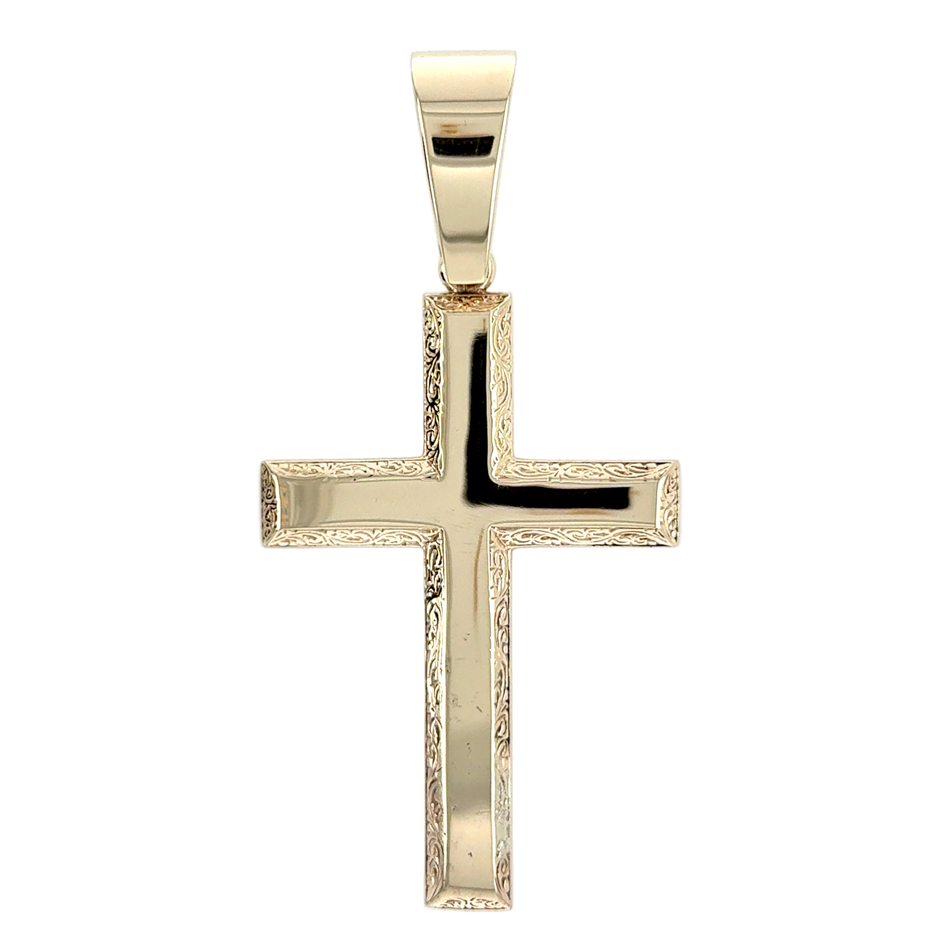 9ct Yellow Gold Large Patterned Cross Pendant - 27.85g
