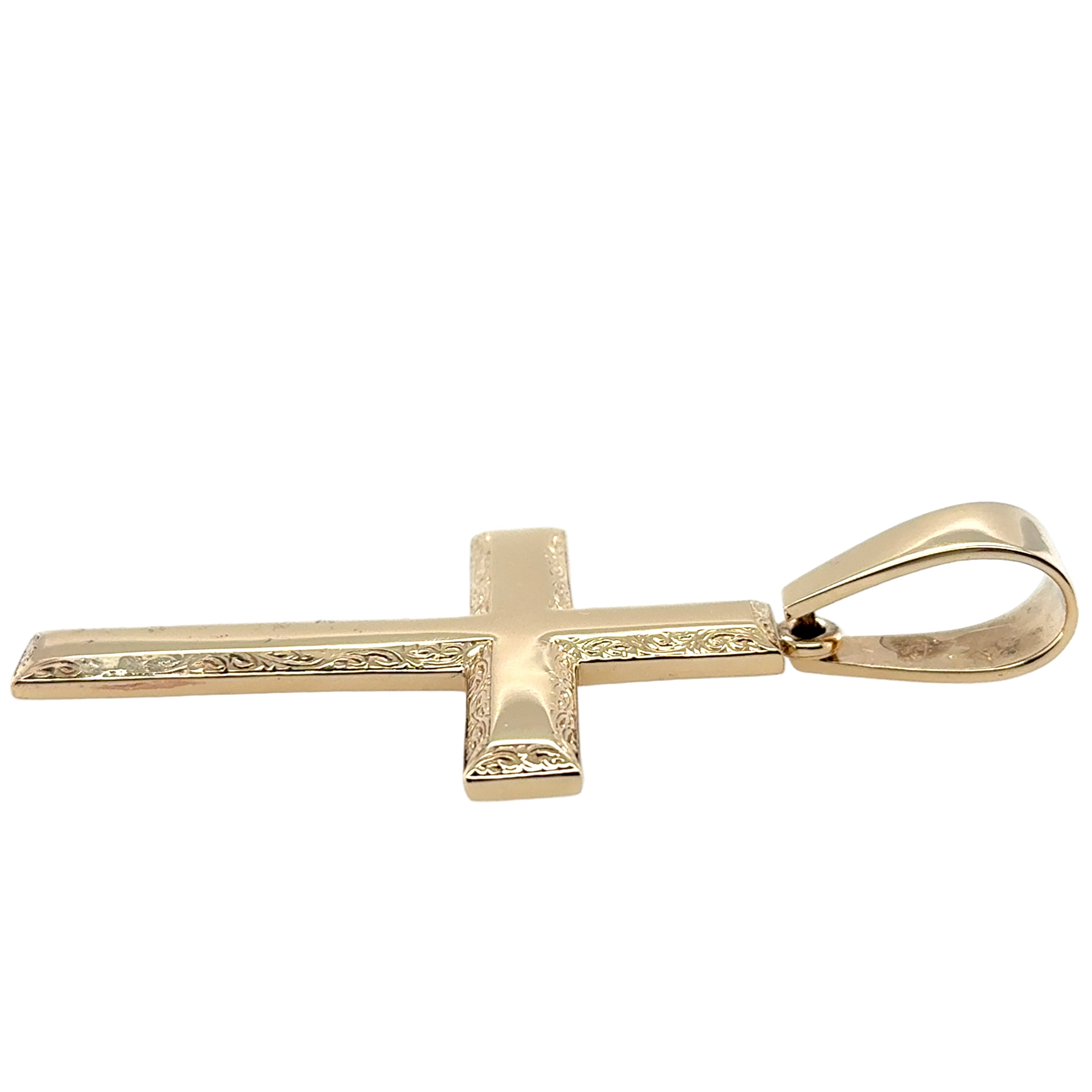 9ct Yellow Gold Large Patterned Cross Pendant - 27.85g