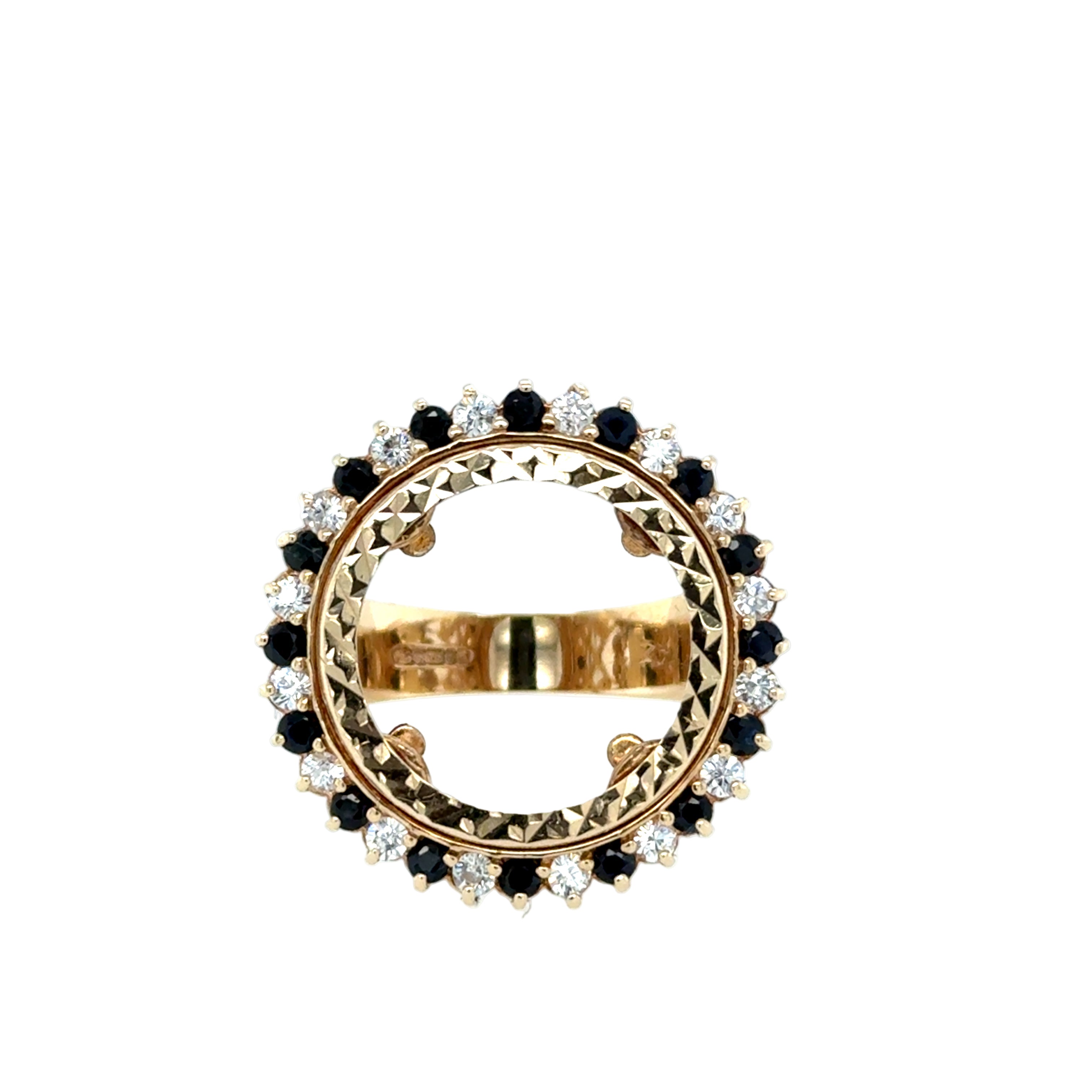9ct Yellow Gold Sapphire & CZ Half Sovereign Ring Mount Size S