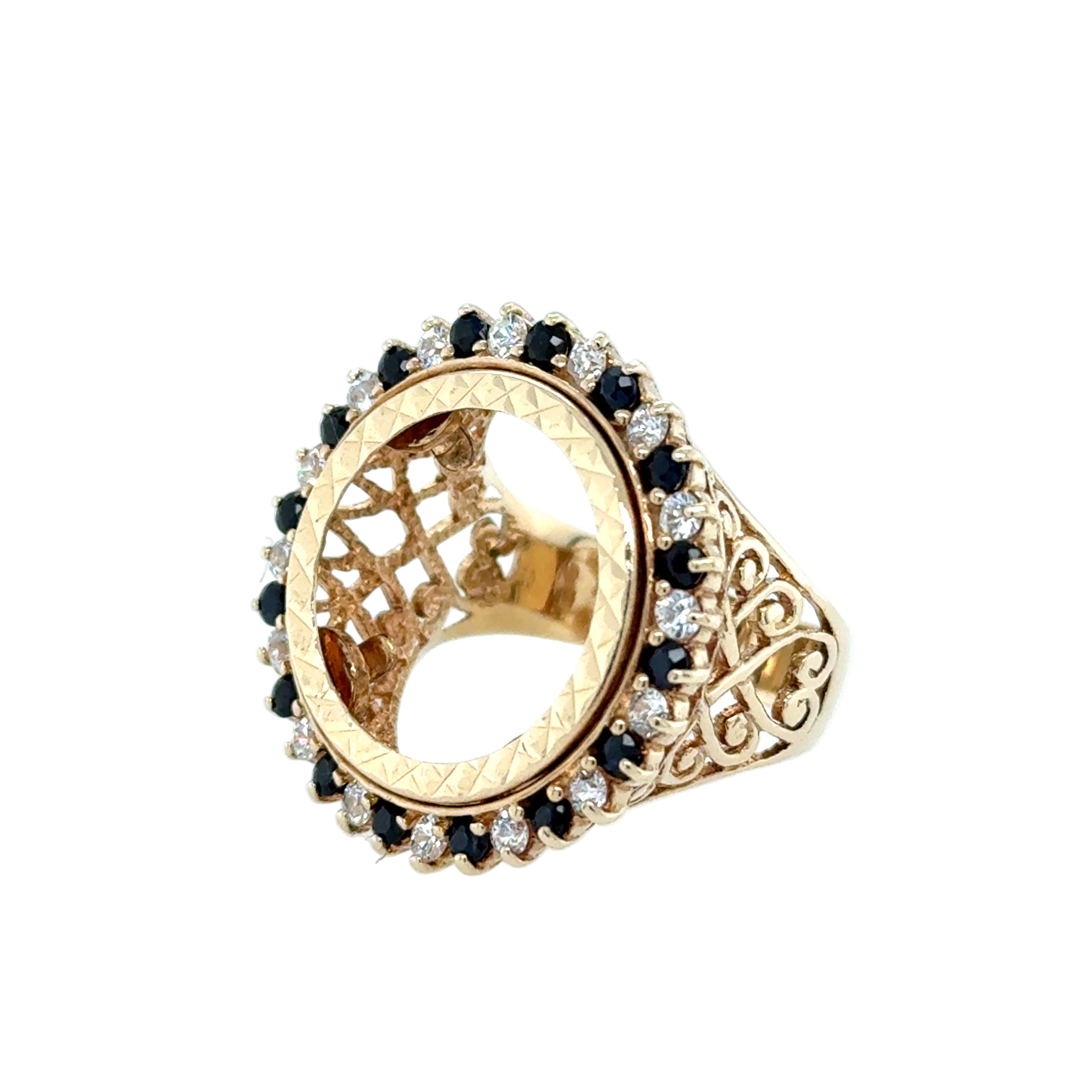 9ct Yellow Gold Sapphire & CZ Half Sovereign Ring Mount Size S