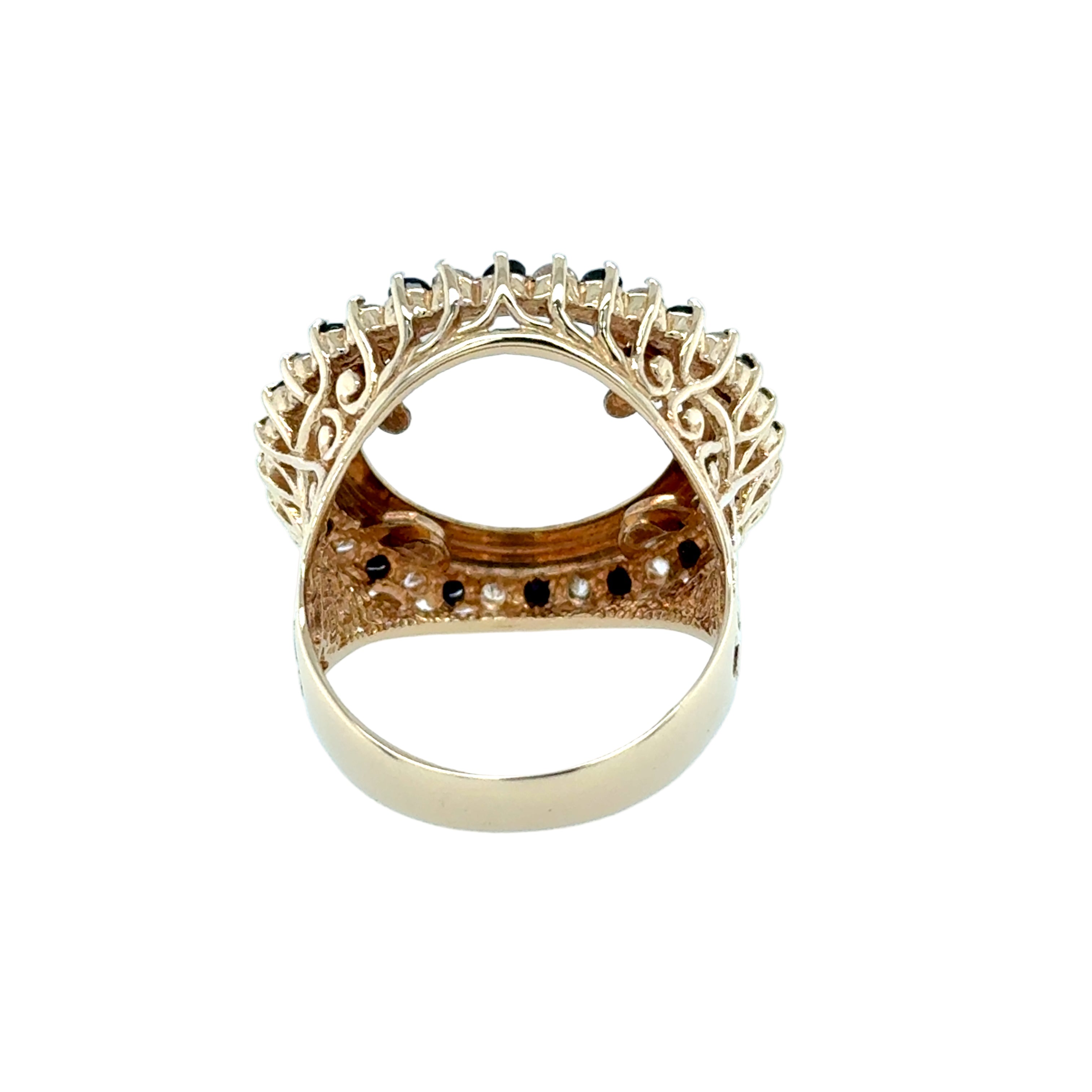 9ct Yellow Gold Sapphire & CZ Half Sovereign Ring Mount Size S