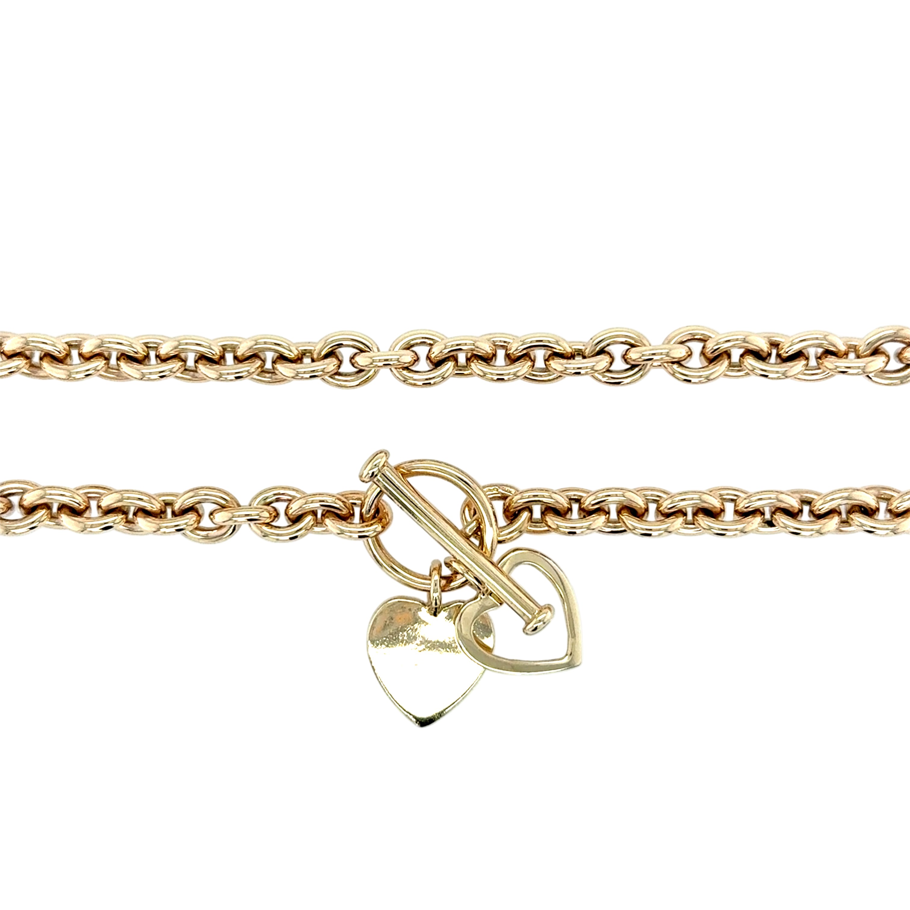 9ct Yellow Gold 15 Inch Solid Belcher Link Heart & Tbar Chain Necklace - 63.07g