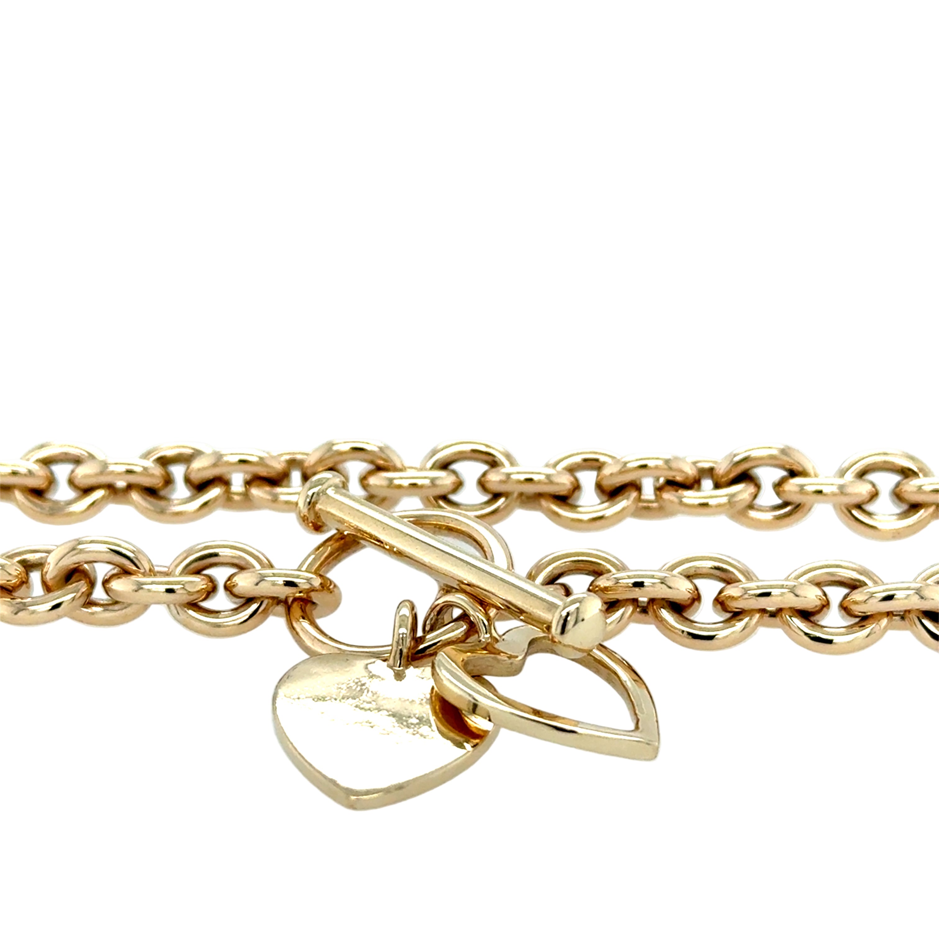 9ct Yellow Gold 15 Inch Solid Belcher Link Heart & Tbar Chain Necklace - 63.07g