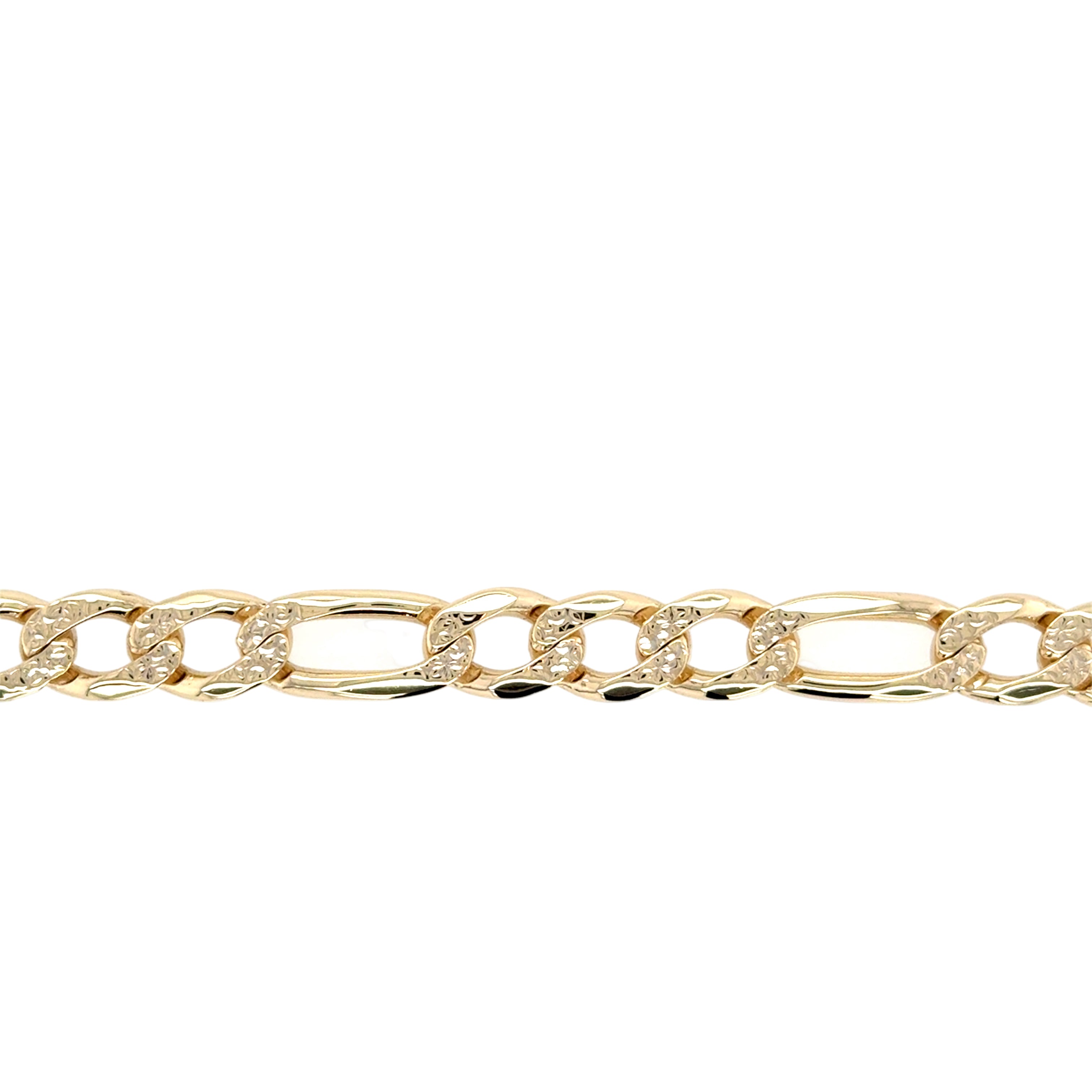 9ct Yellow Gold 8 Inch Frosted Figaro Link Bracelet - 16.33g