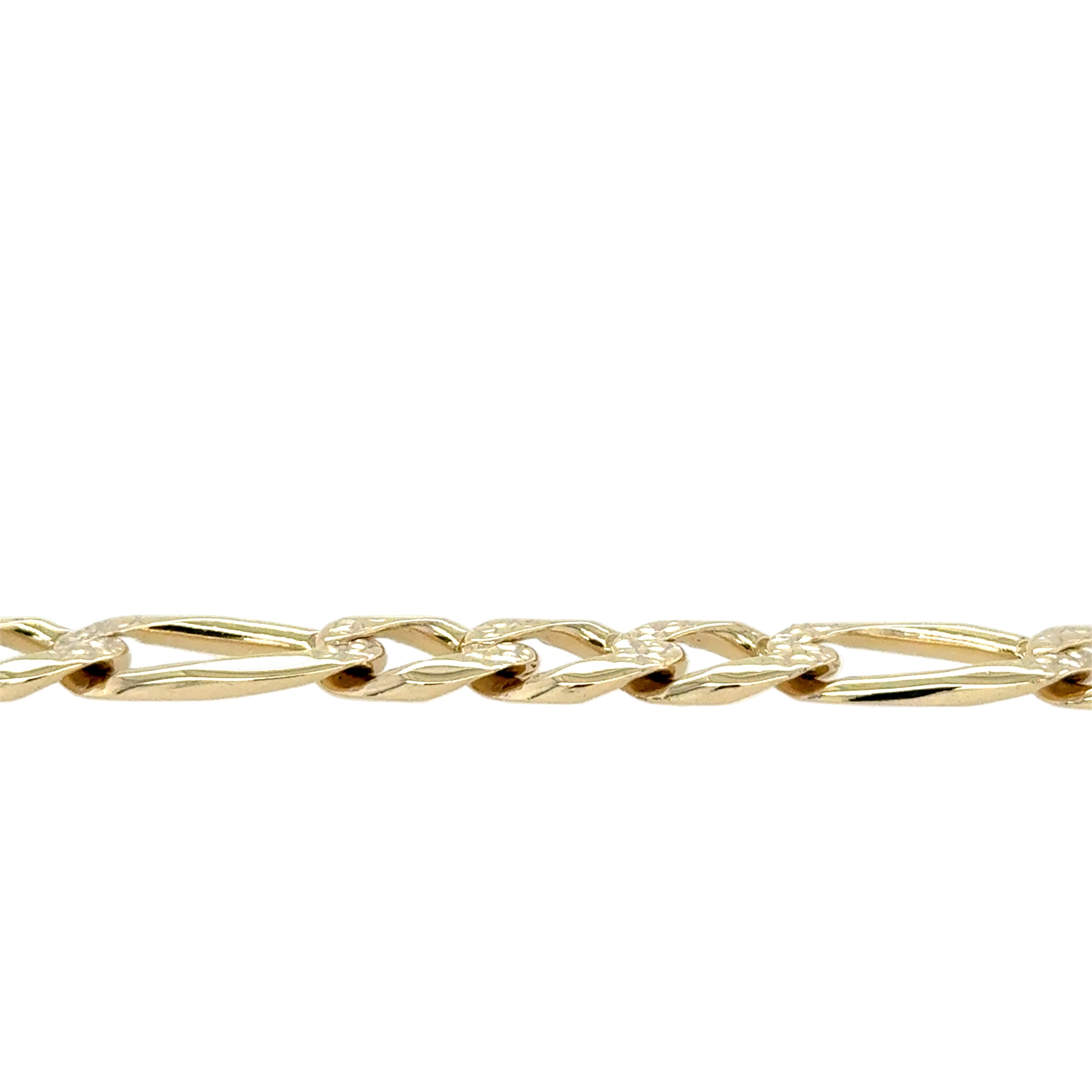 9ct Yellow Gold 8 Inch Frosted Figaro Link Bracelet - 16.33g