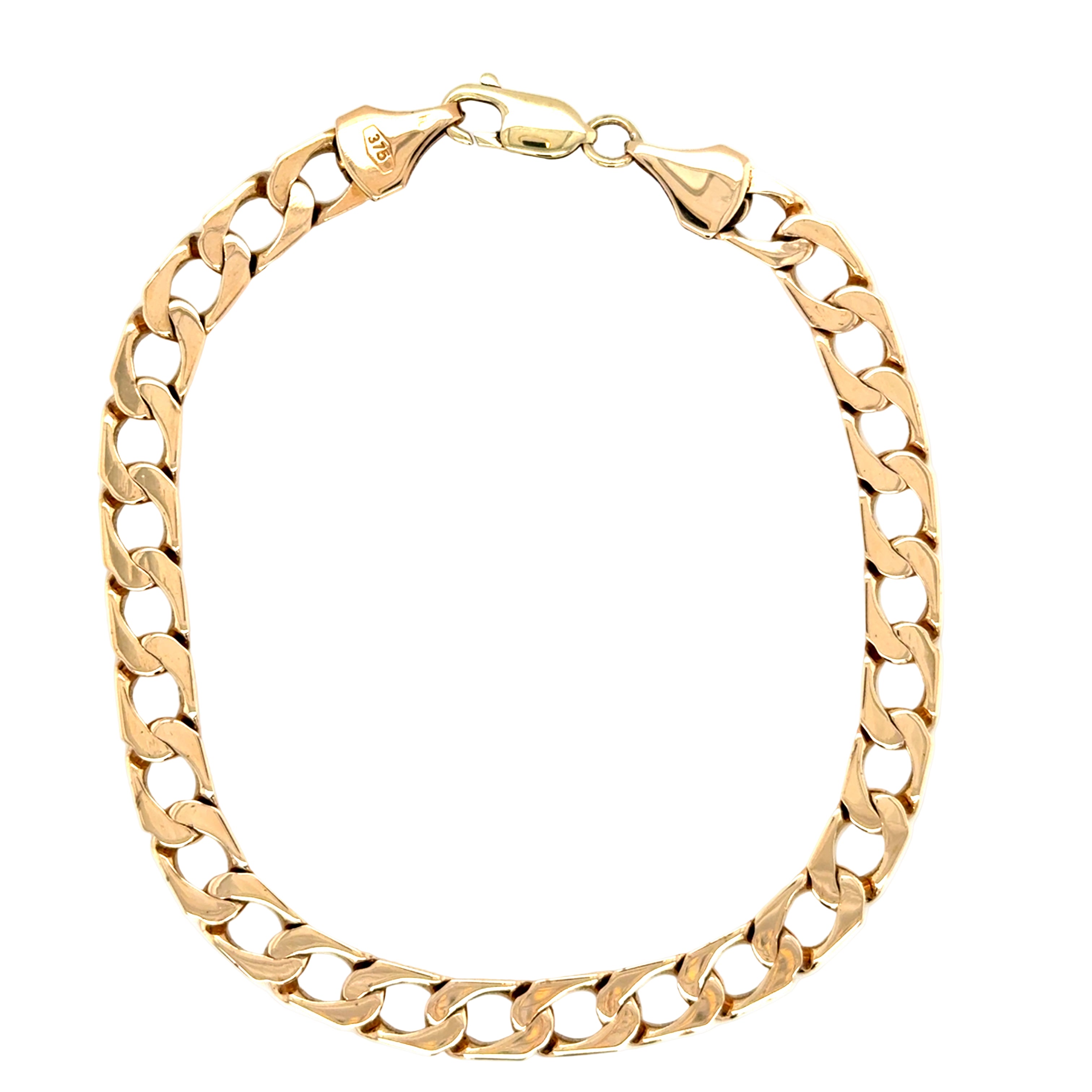 9ct Yellow Gold 9 Inch Flat Edge Curb Link Bracelet - 14.70g