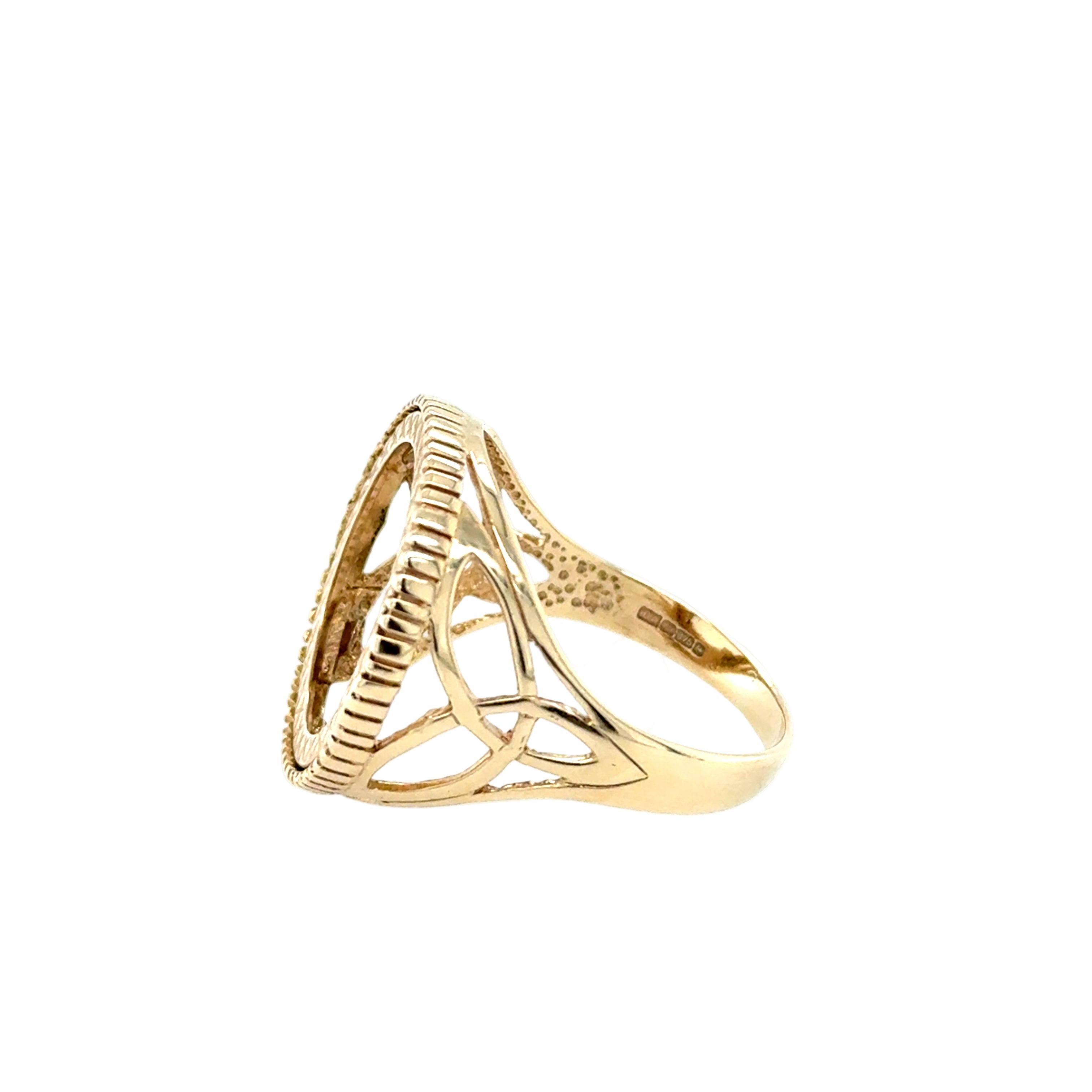9ct Yellow Gold Celtic Half Sovereign Ring Mount Size X - 4.45g
