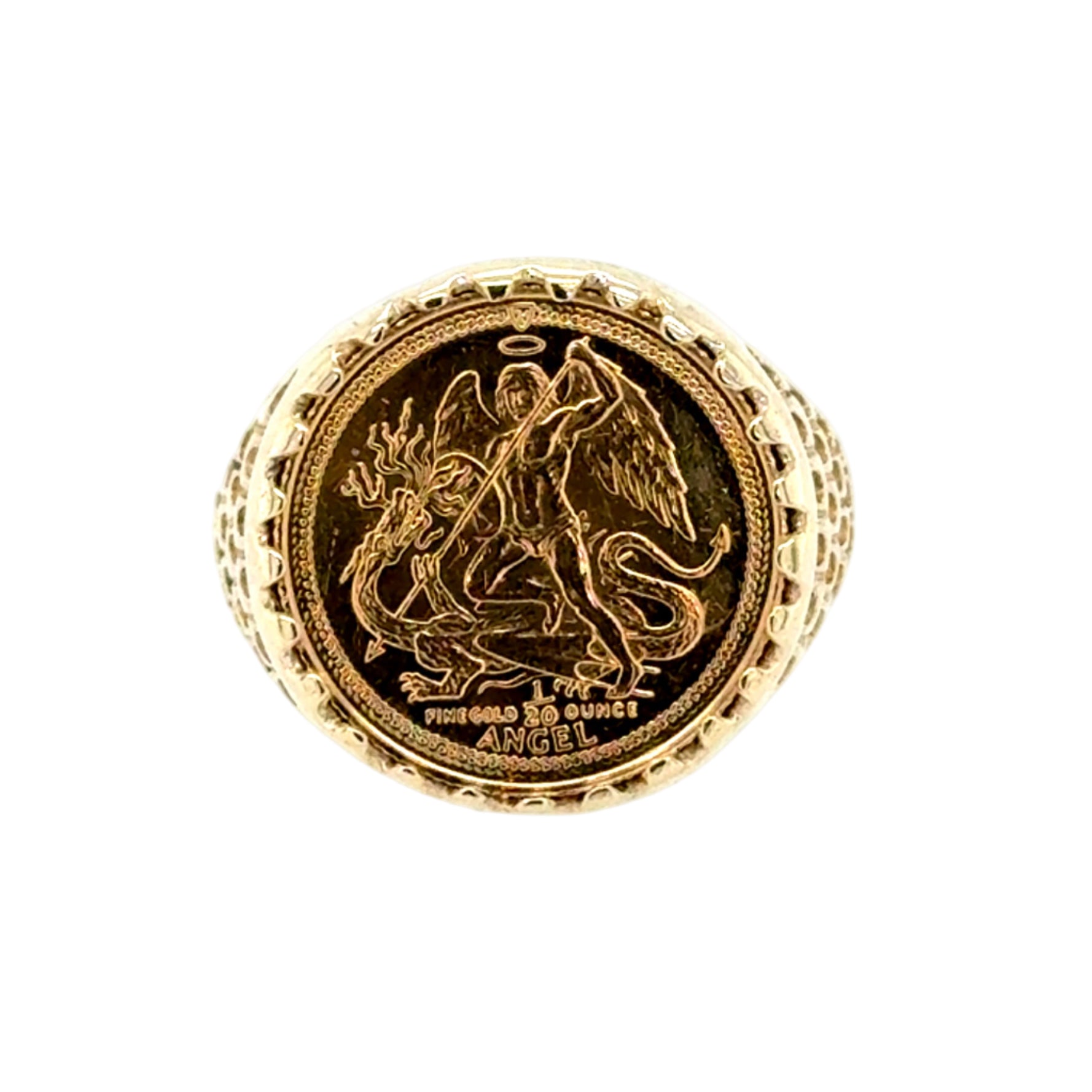 1/20 Ounce Isle Of Man Angel Gold Coin Ring 1989