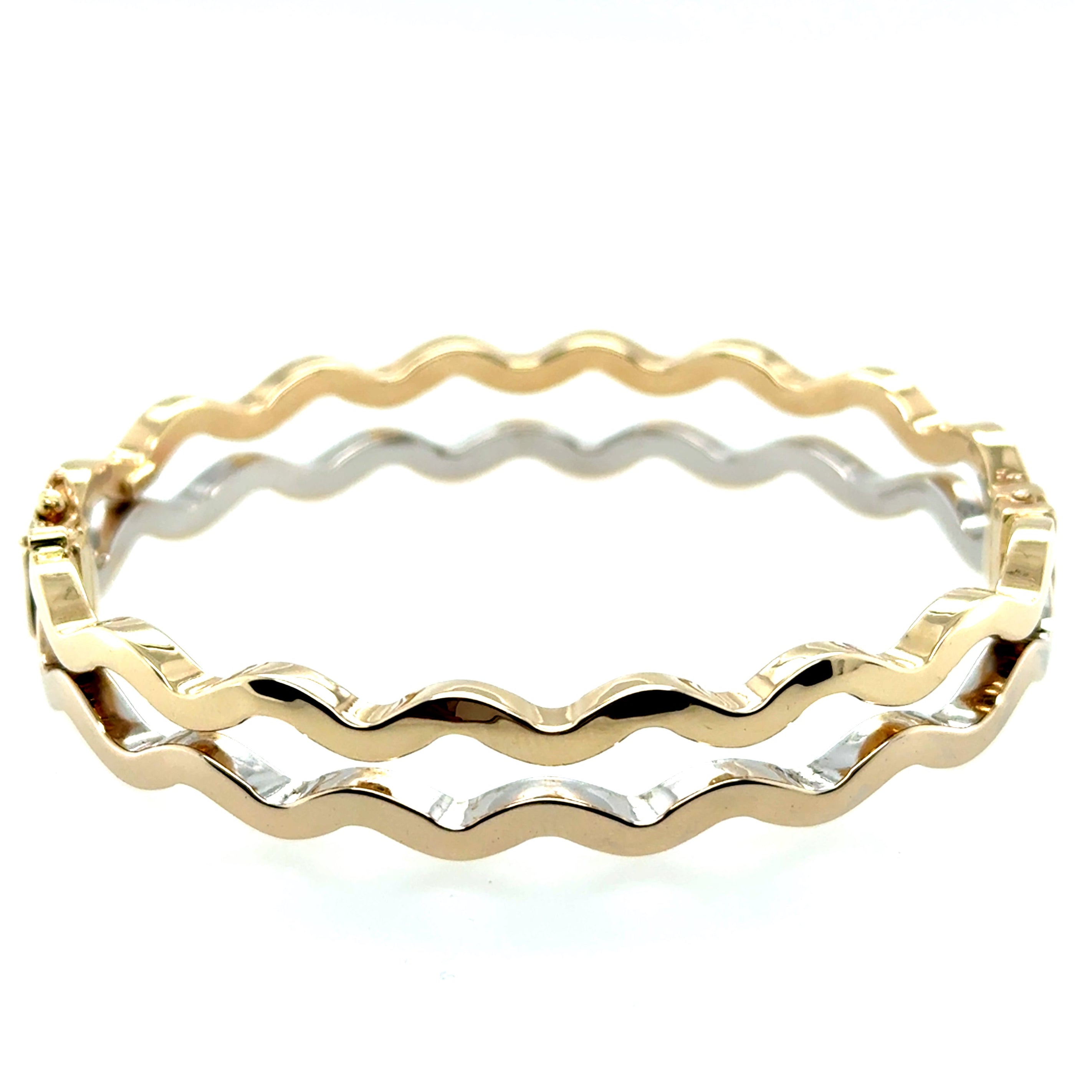 9ct Yellow Gold Hollow Two Row Wave Bangle - 7.95g