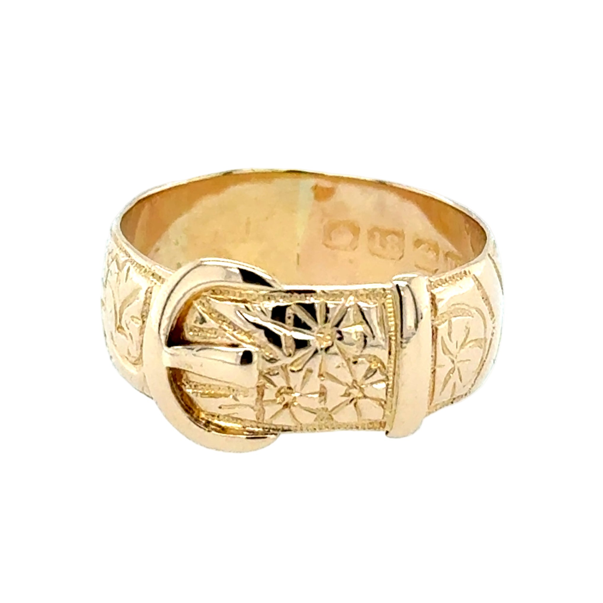 Antique 18ct Yellow Gold Orange Blossom Pattern Buckle Ring Birmingham 1911