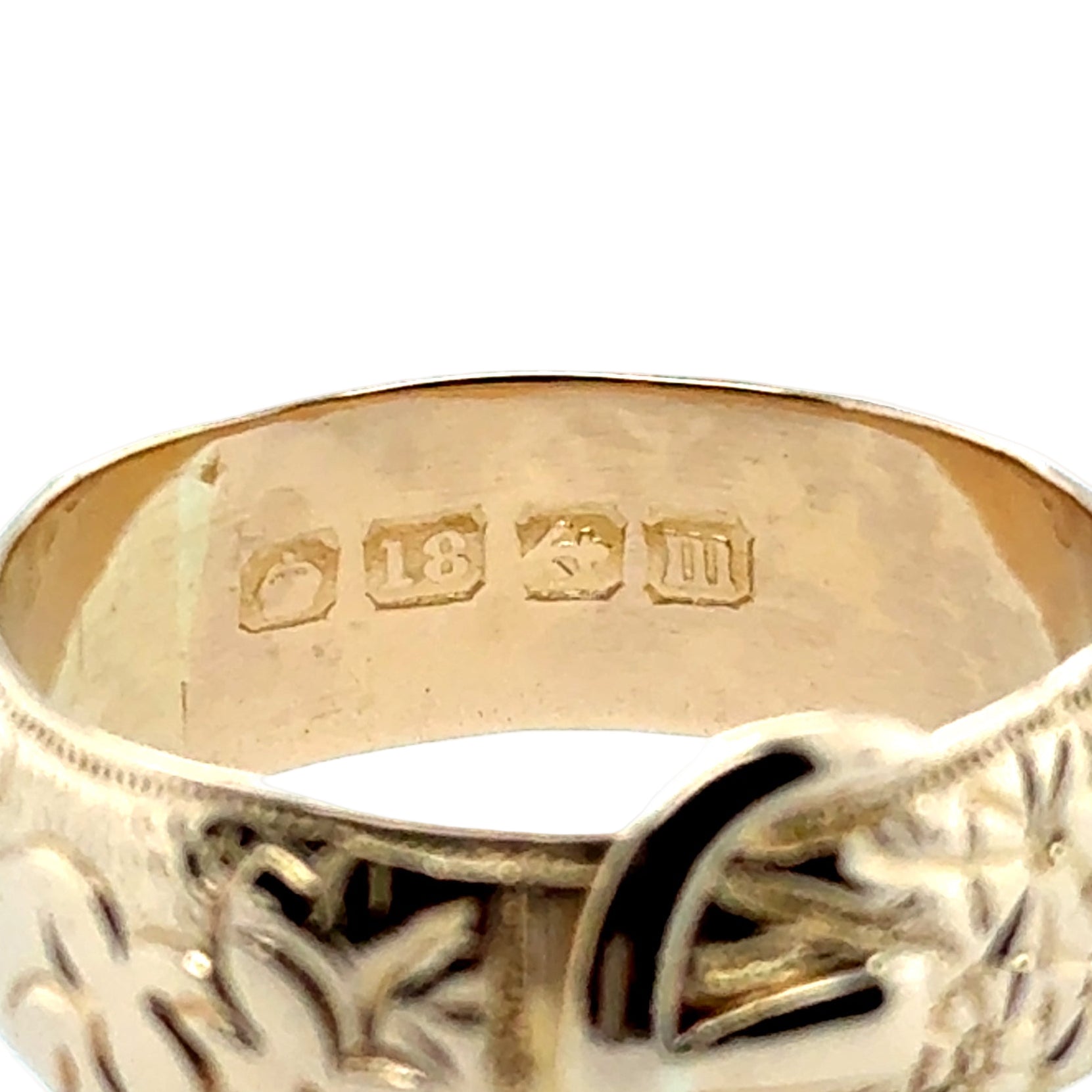 Antique 18ct Yellow Gold Orange Blossom Pattern Buckle Ring Birmingham 1911