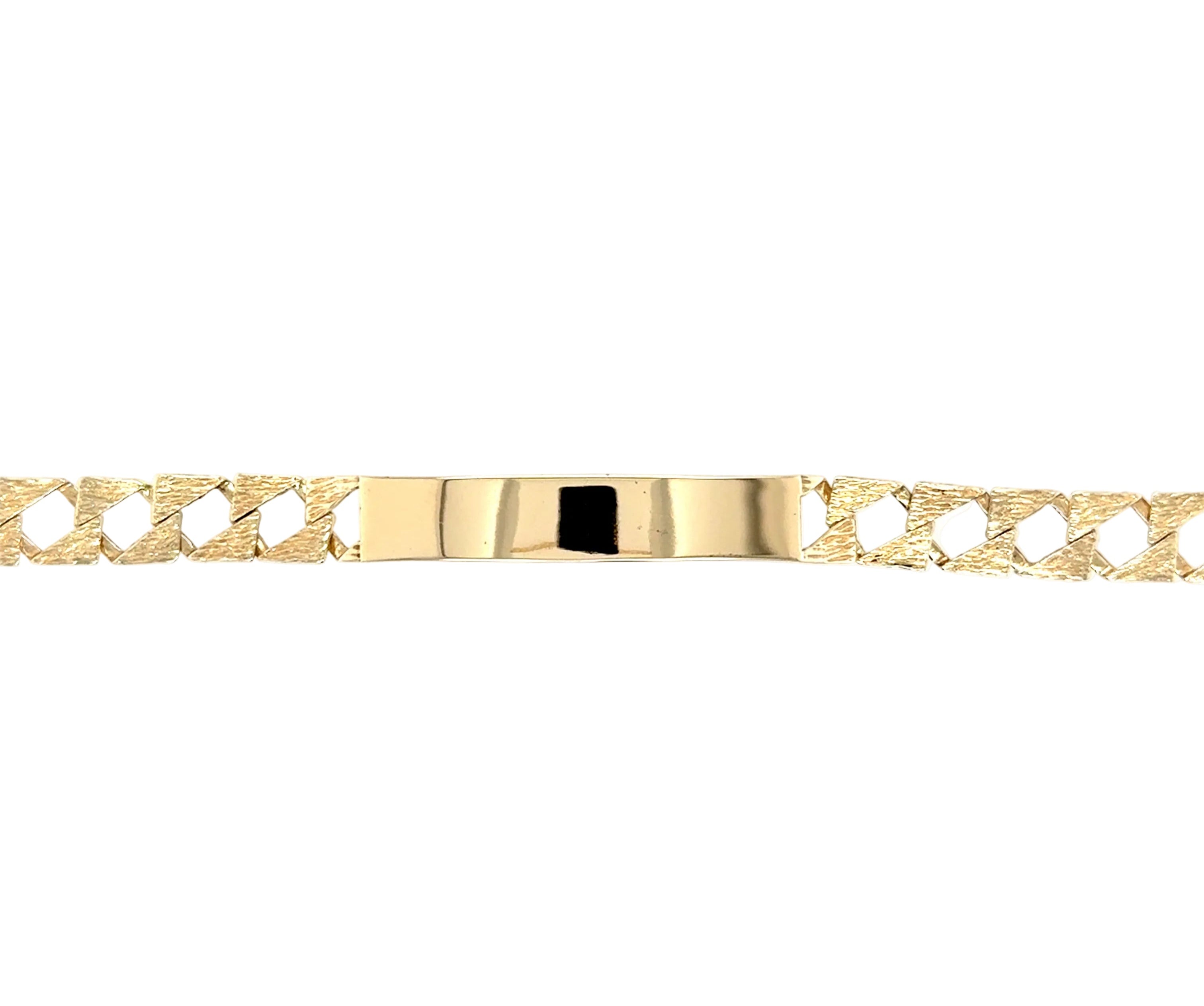 9ct Yellow Gold 8"/20cm Square Link Bark Effect Identity Bracelet - 12.82g