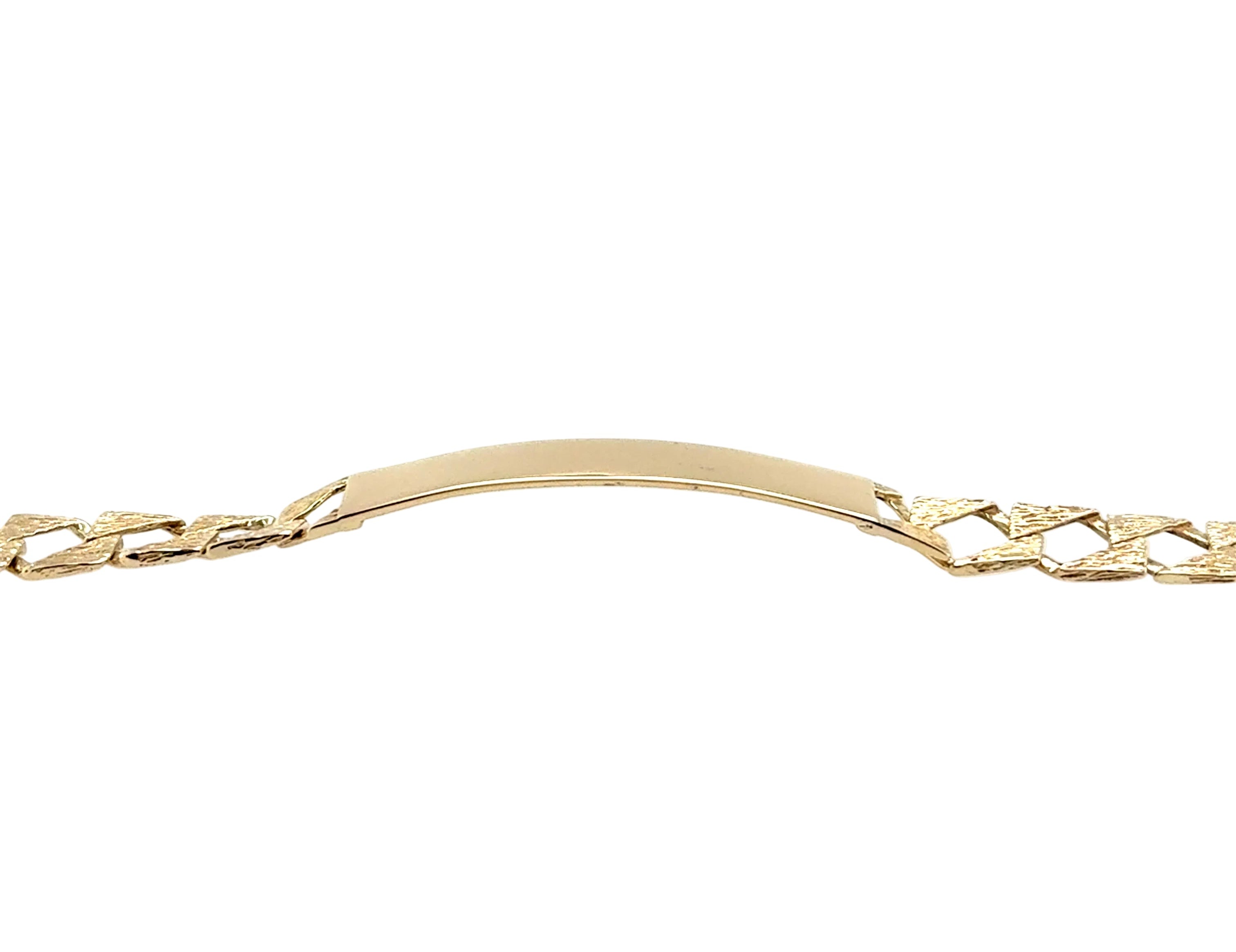 9ct Yellow Gold 8"/20cm Square Link Bark Effect Identity Bracelet - 12.82g