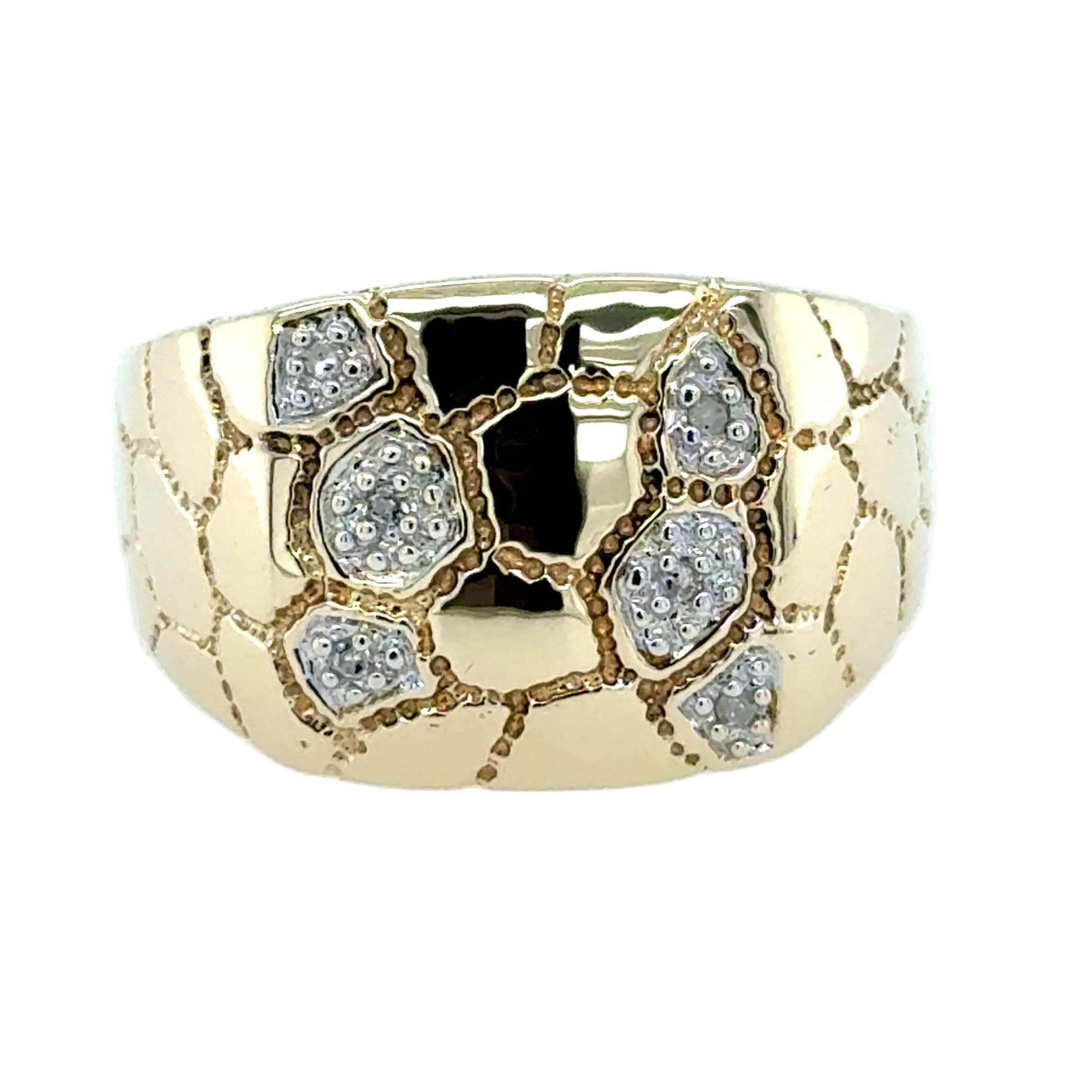 9ct Yellow Gold Diamond Set Crazy Pave Square Signet Ring Size V