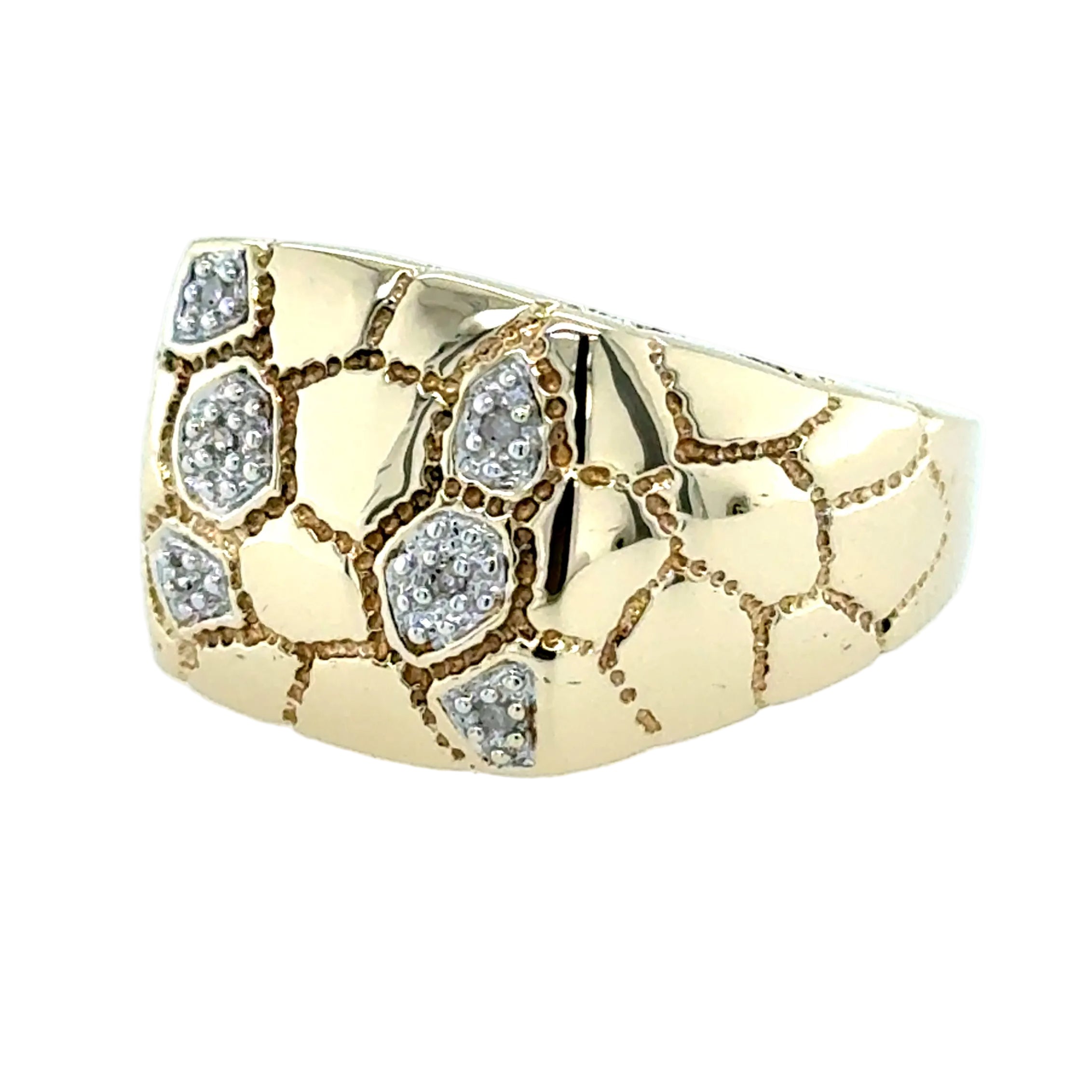 9ct Yellow Gold Diamond Set Crazy Pave Square Signet Ring Size V