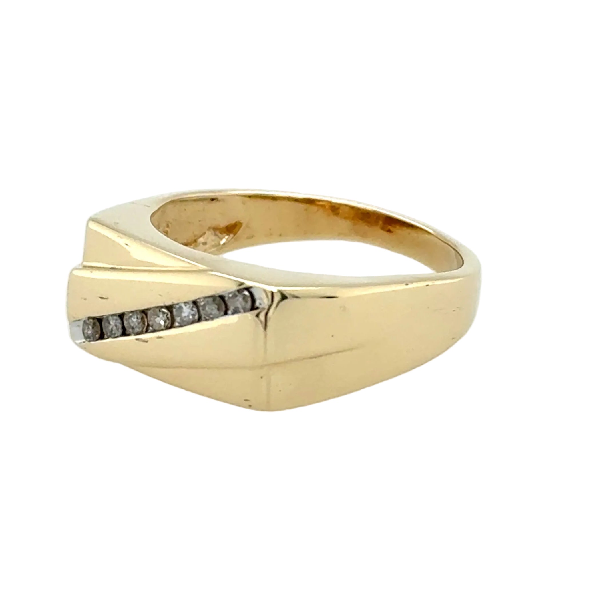 9ct Yellow Gold Rectangular 0.15ct Diamond Signet Ring Size R