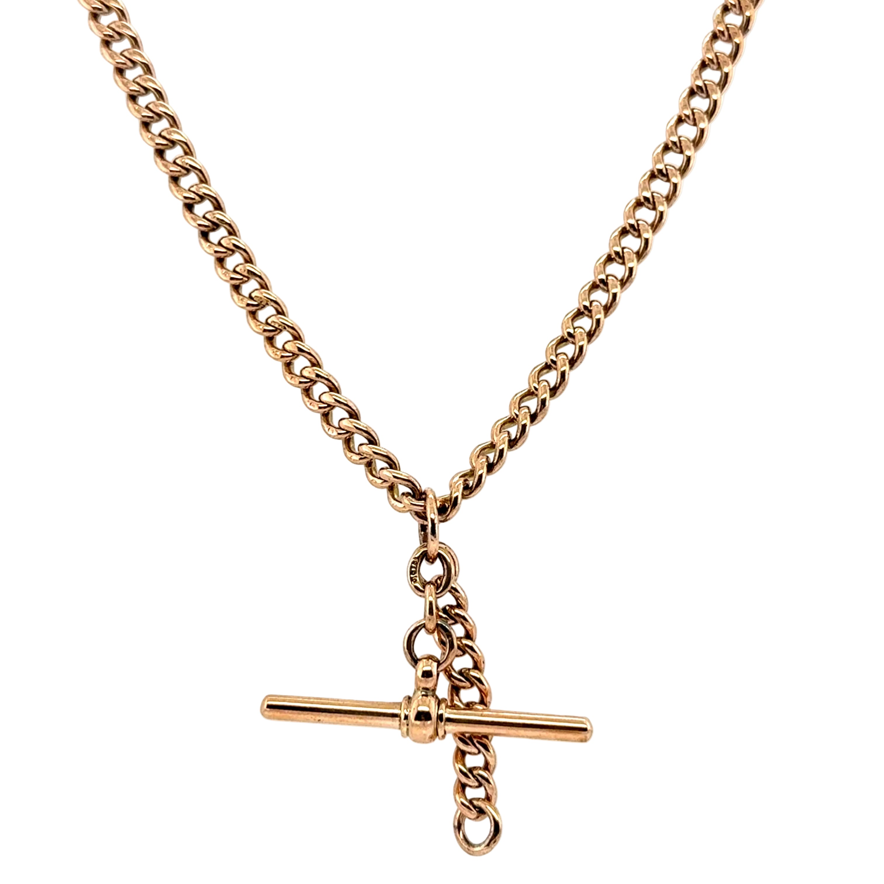 Antique 9ct Rose Gold Albert Chain Necklace & T Bar - 34.15g