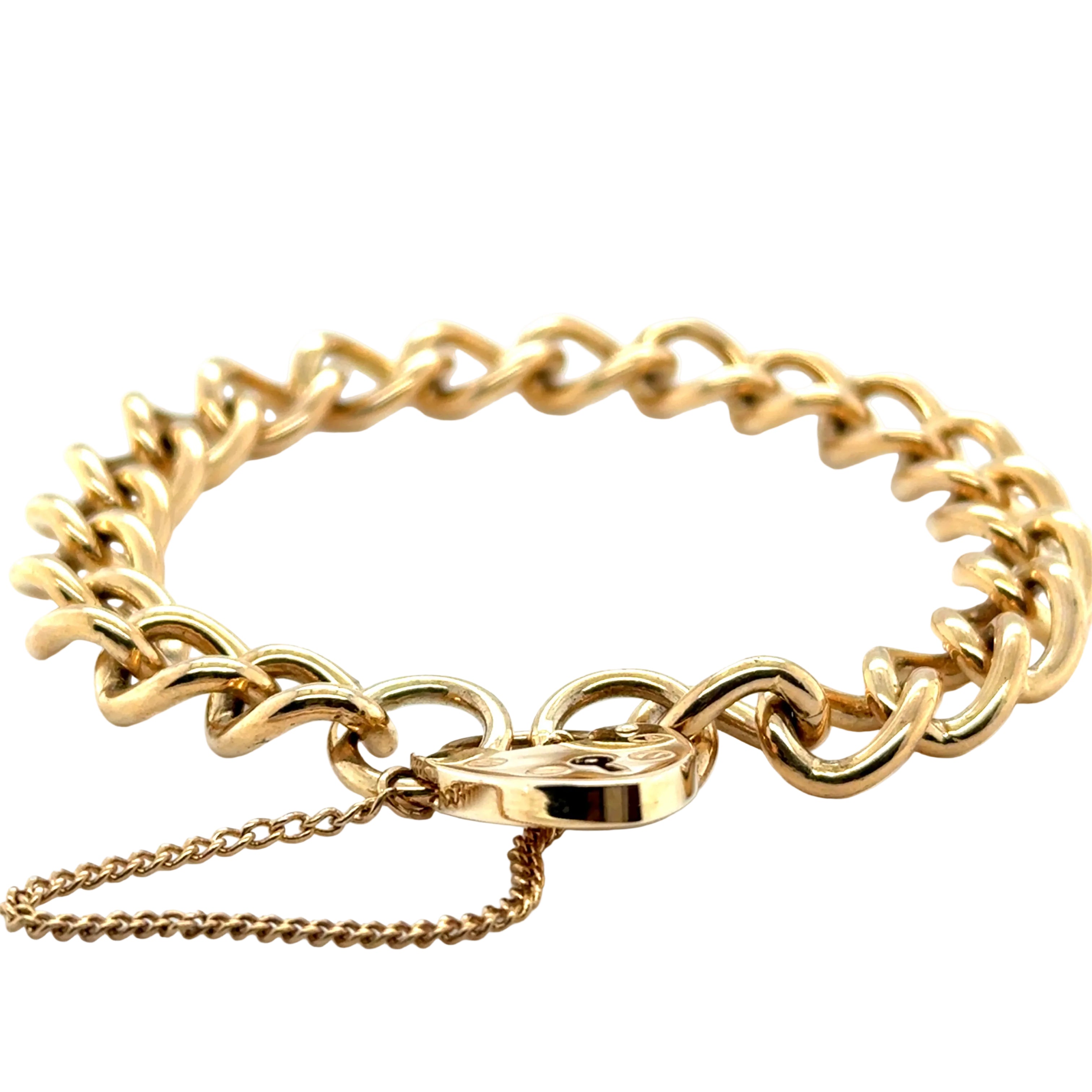 9ct Yellow Gold 7.5" Traditional Charm Bracelet & Heart Padlock - 30.81g