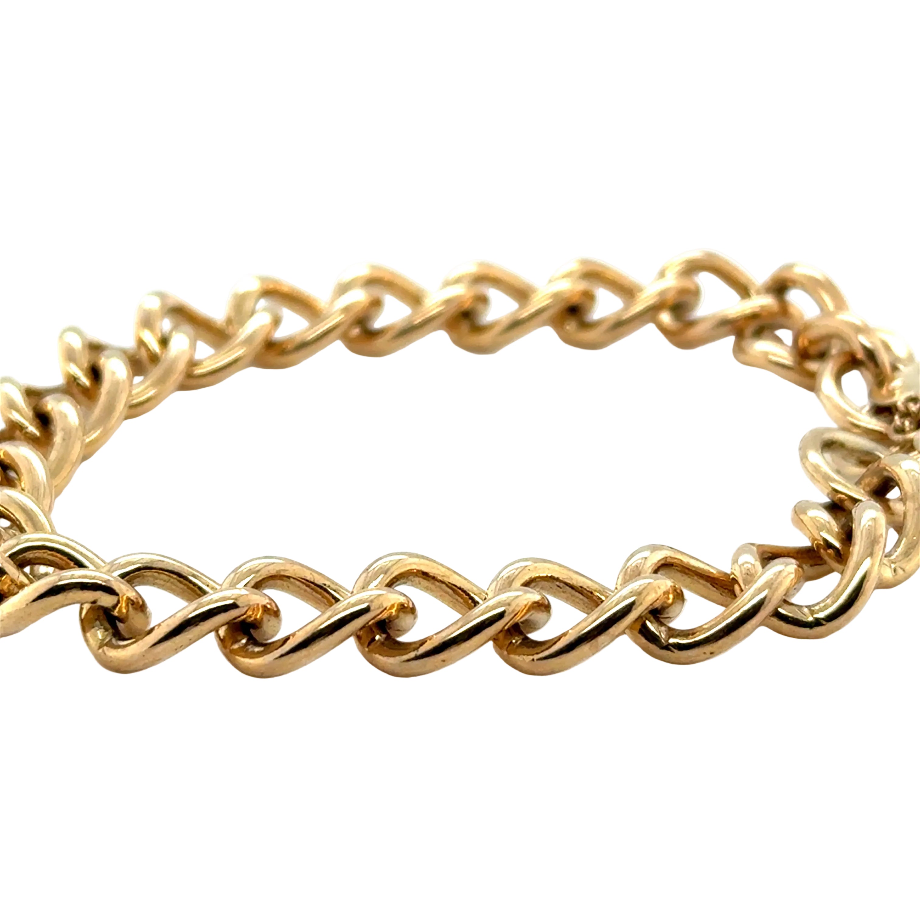 9ct Yellow Gold 7.5" Traditional Charm Bracelet & Heart Padlock - 30.81g