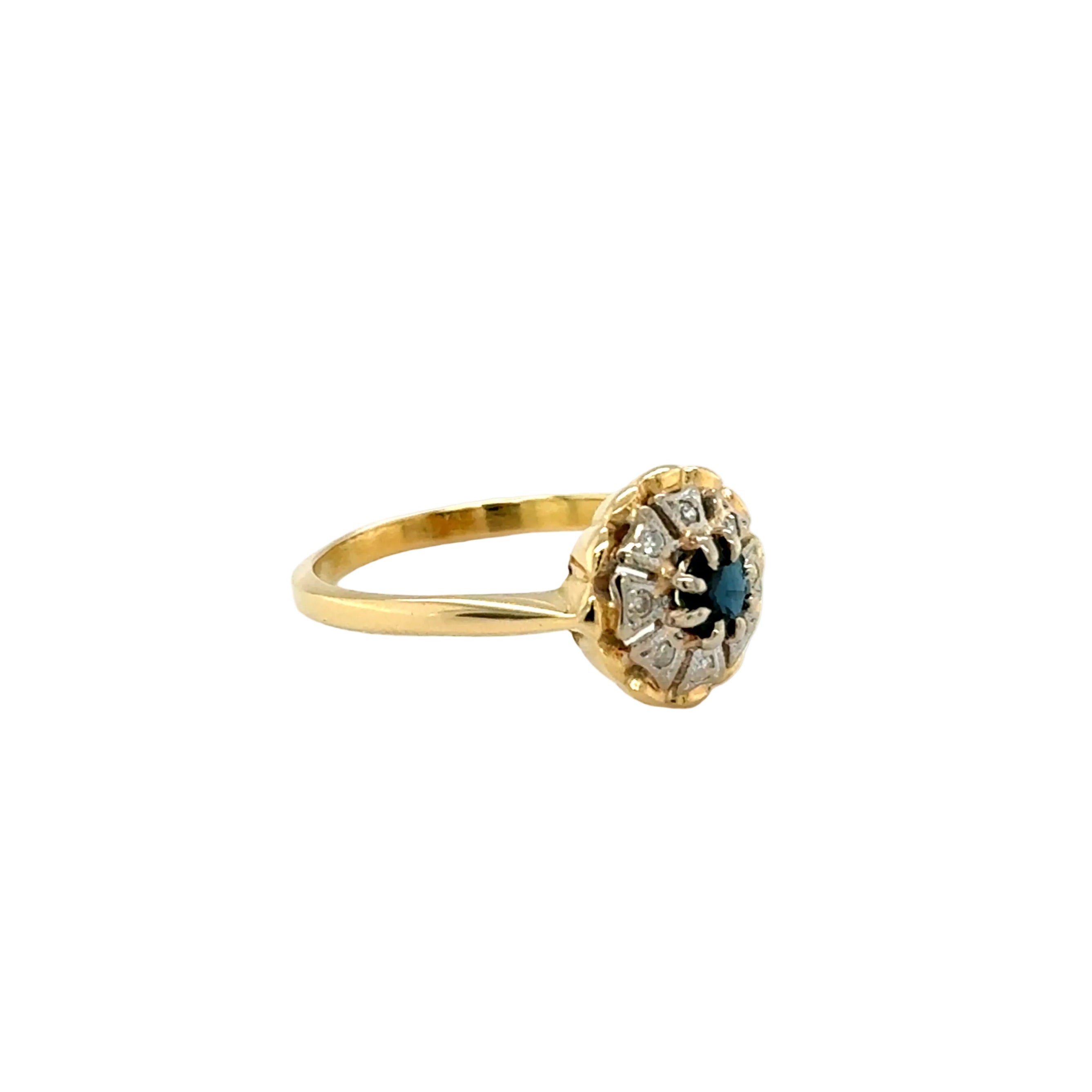 Vintage 18ct Yellow Gold Sapphire & Diamond Cluster Ring Birmingham 1968