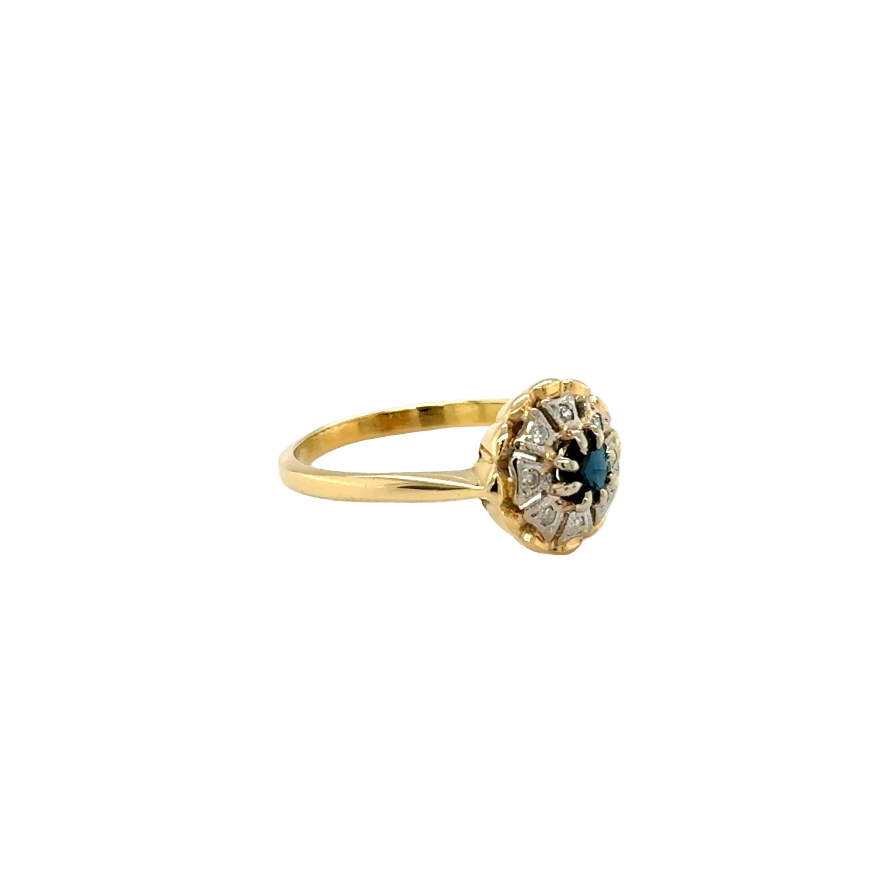 Vintage 18ct Yellow Gold Sapphire & Diamond Cluster Ring Birmingham 1968