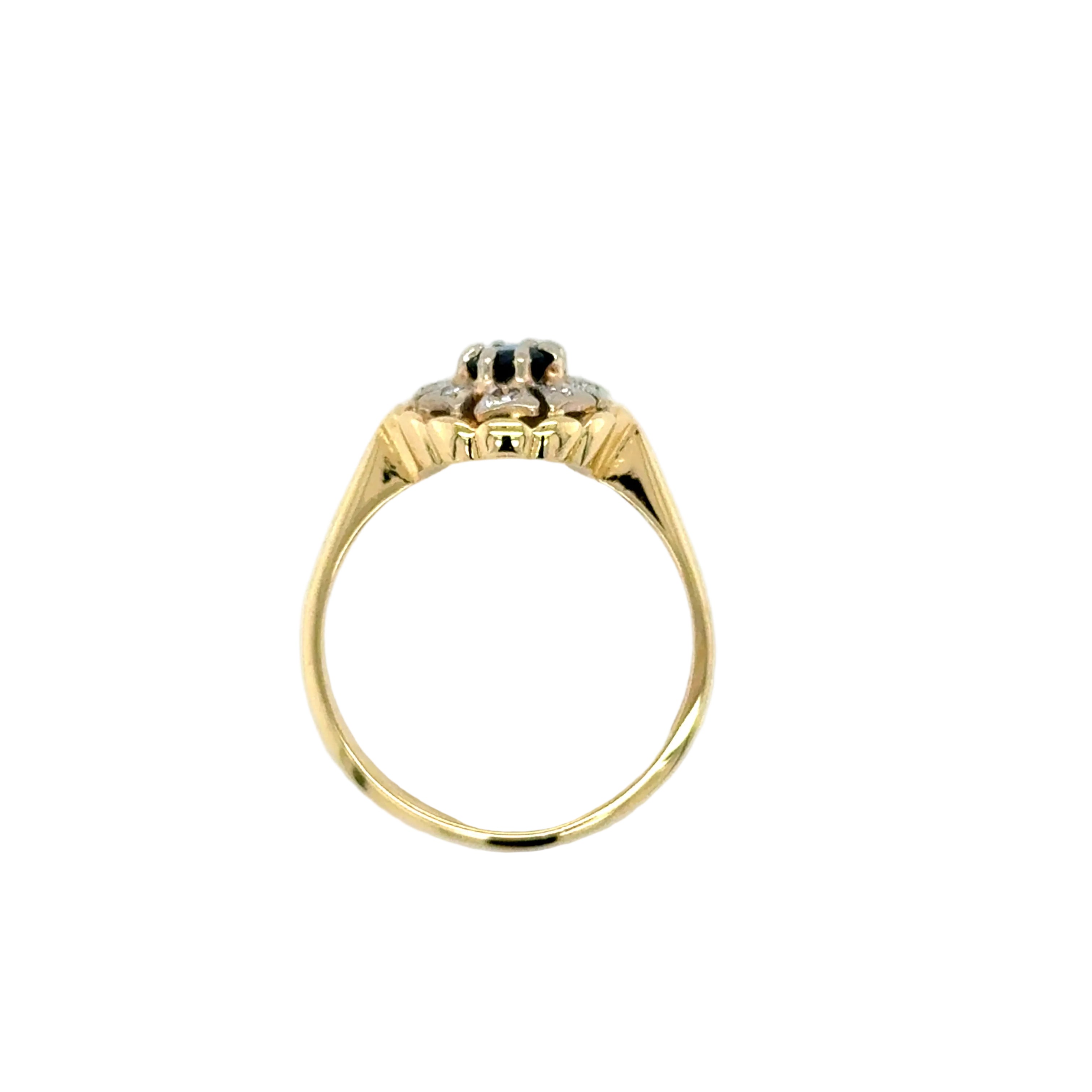 Vintage 18ct Yellow Gold Sapphire & Diamond Cluster Ring Birmingham 1968