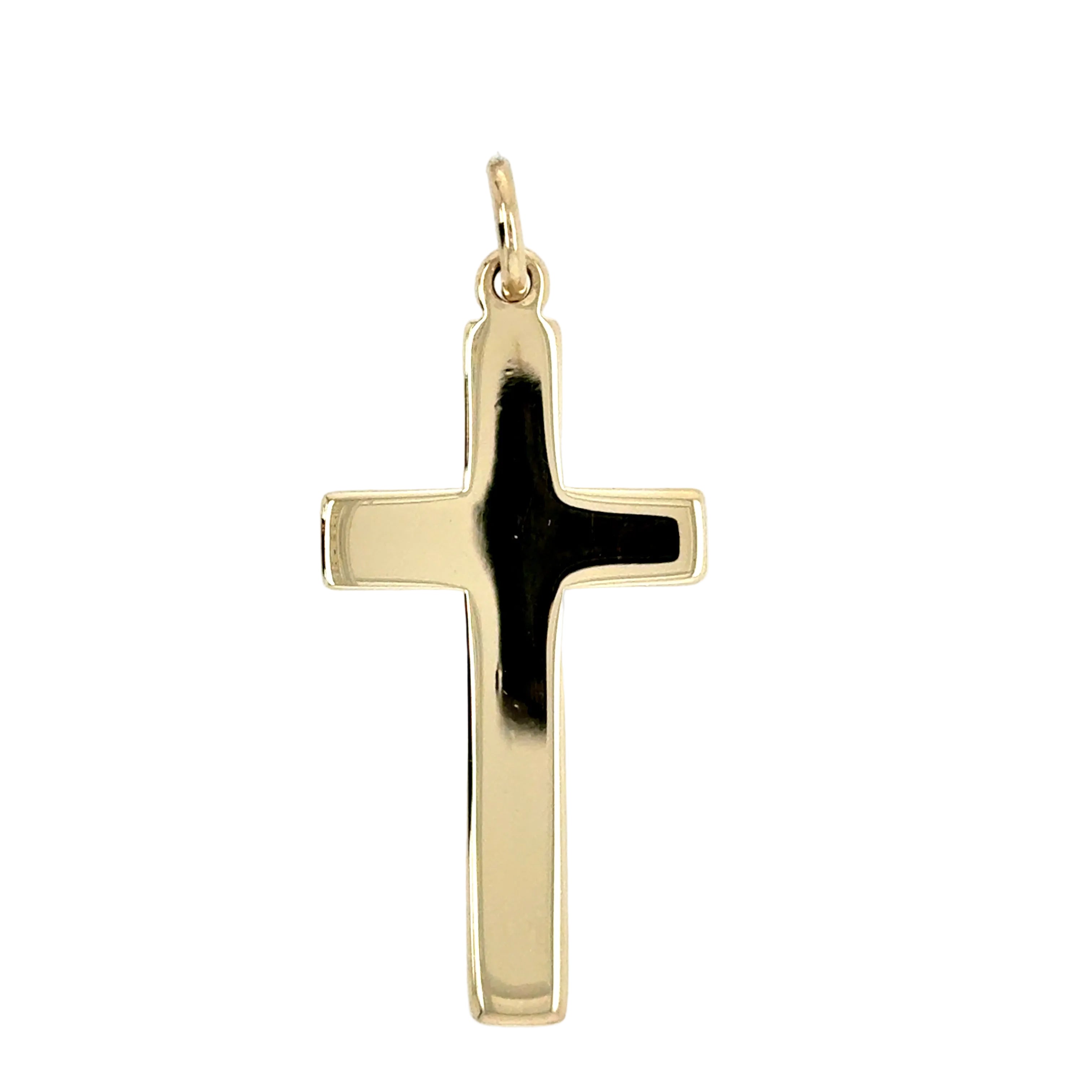 Gold cross pendant on a white background