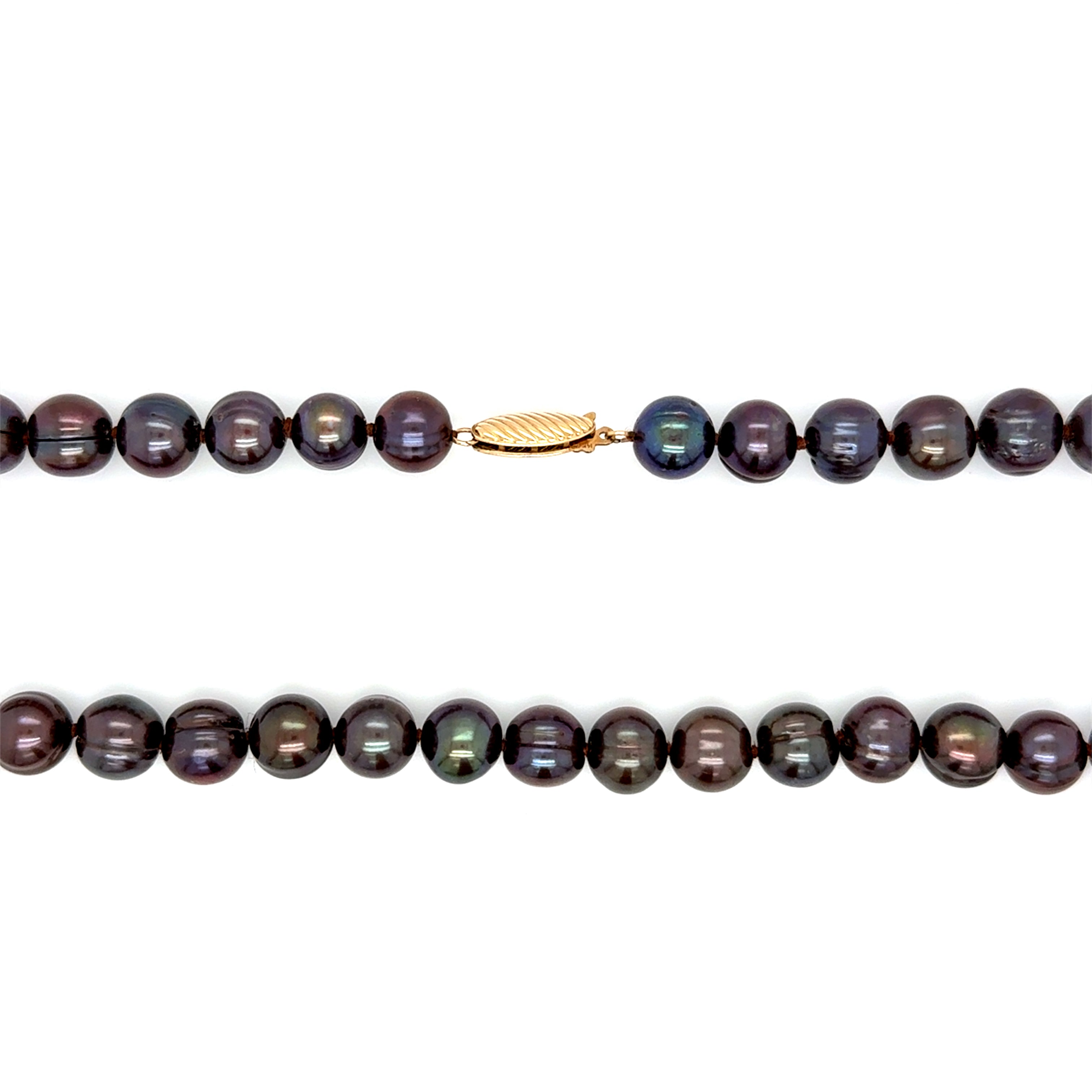 Black Freshwater Pearl 18 Inch Necklace 14ct Yellow Gold Clasp