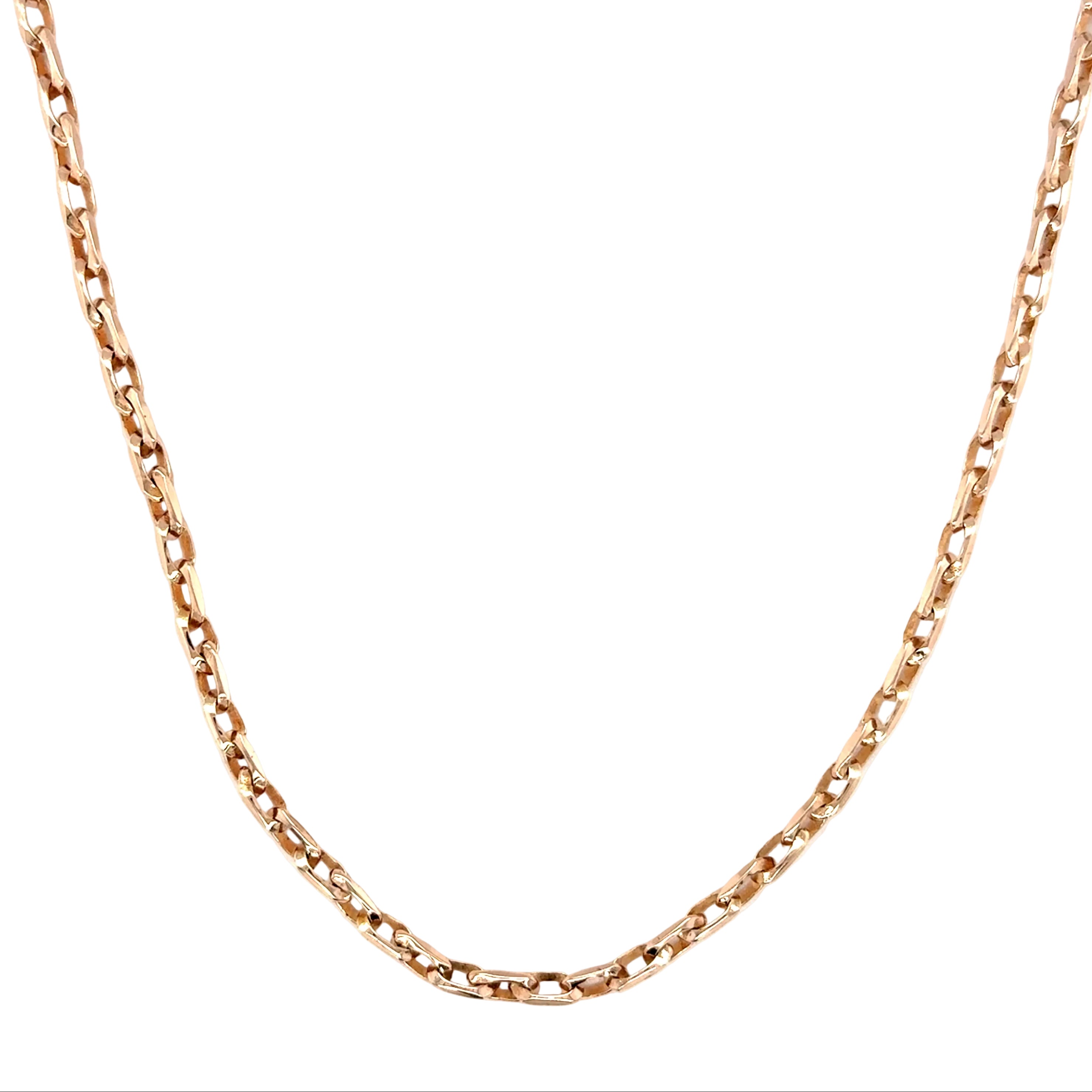 Rose gold chain necklace on a white background