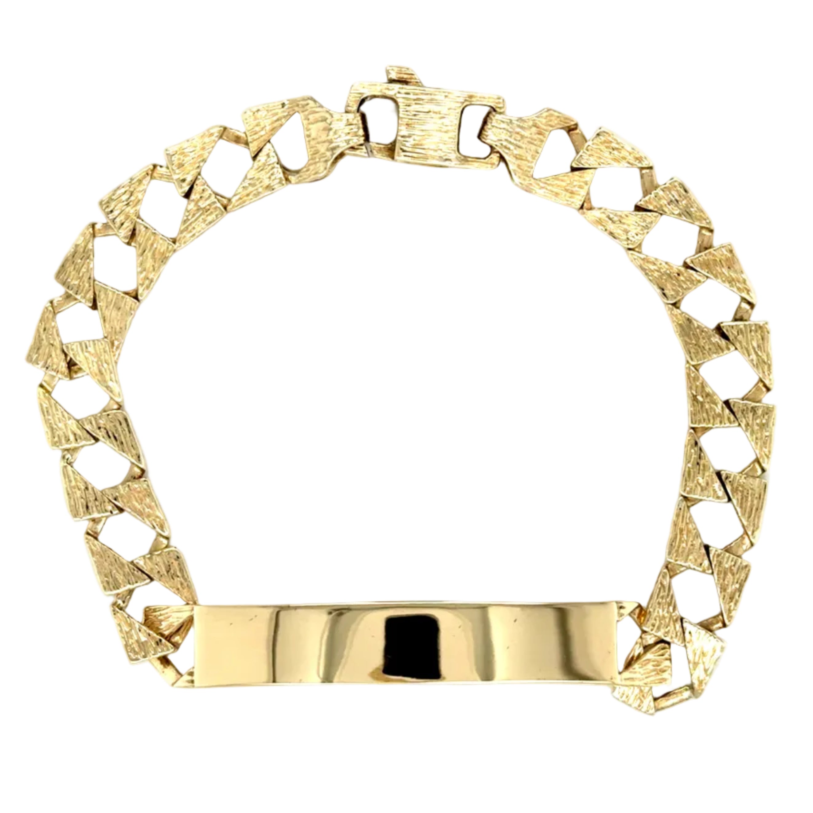 9ct Yellow Gold 8"/20cm Square Link Bark Effect Identity Bracelet - 12.82g