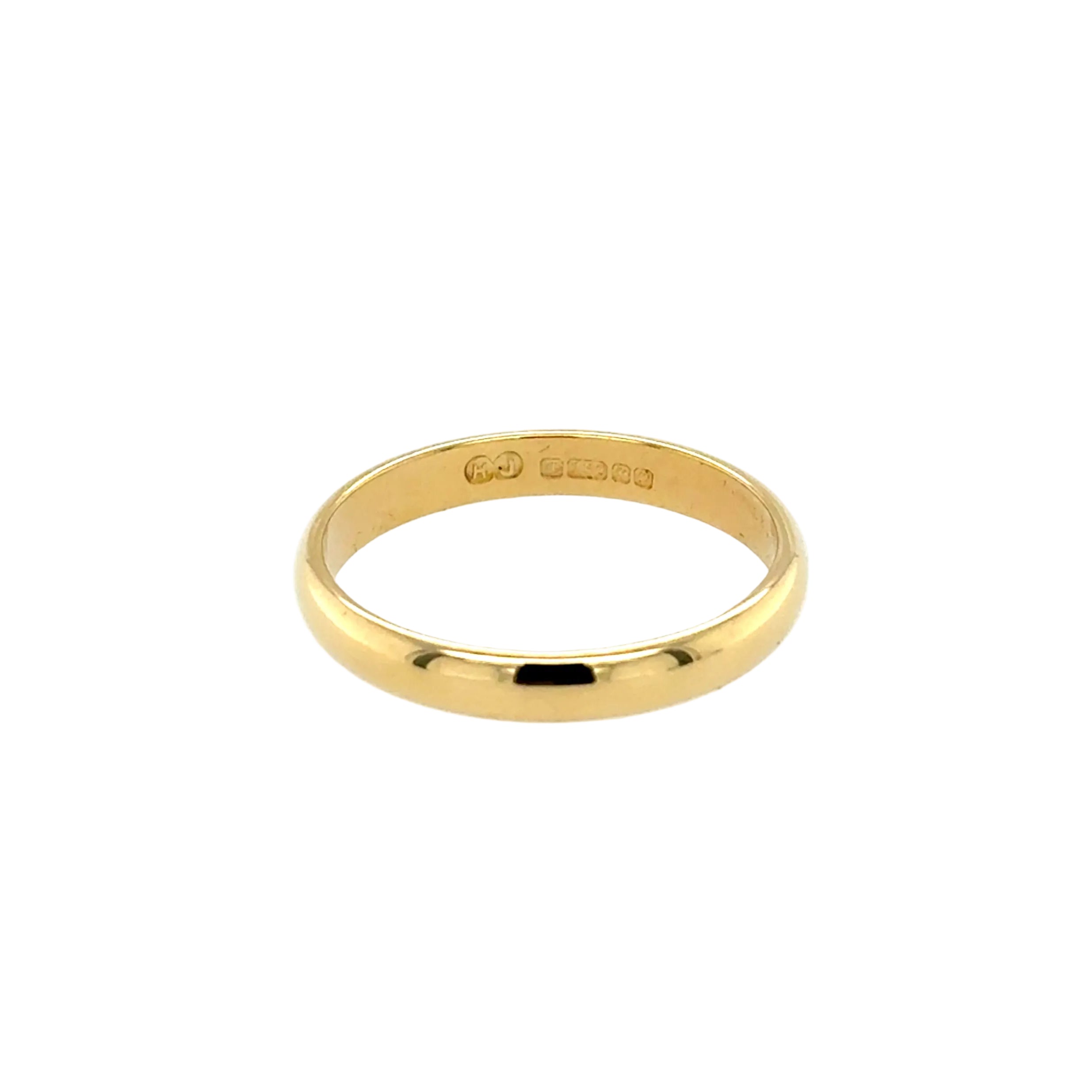18ct Yellow Gold 3mm D Shaped Wedding Band Size M