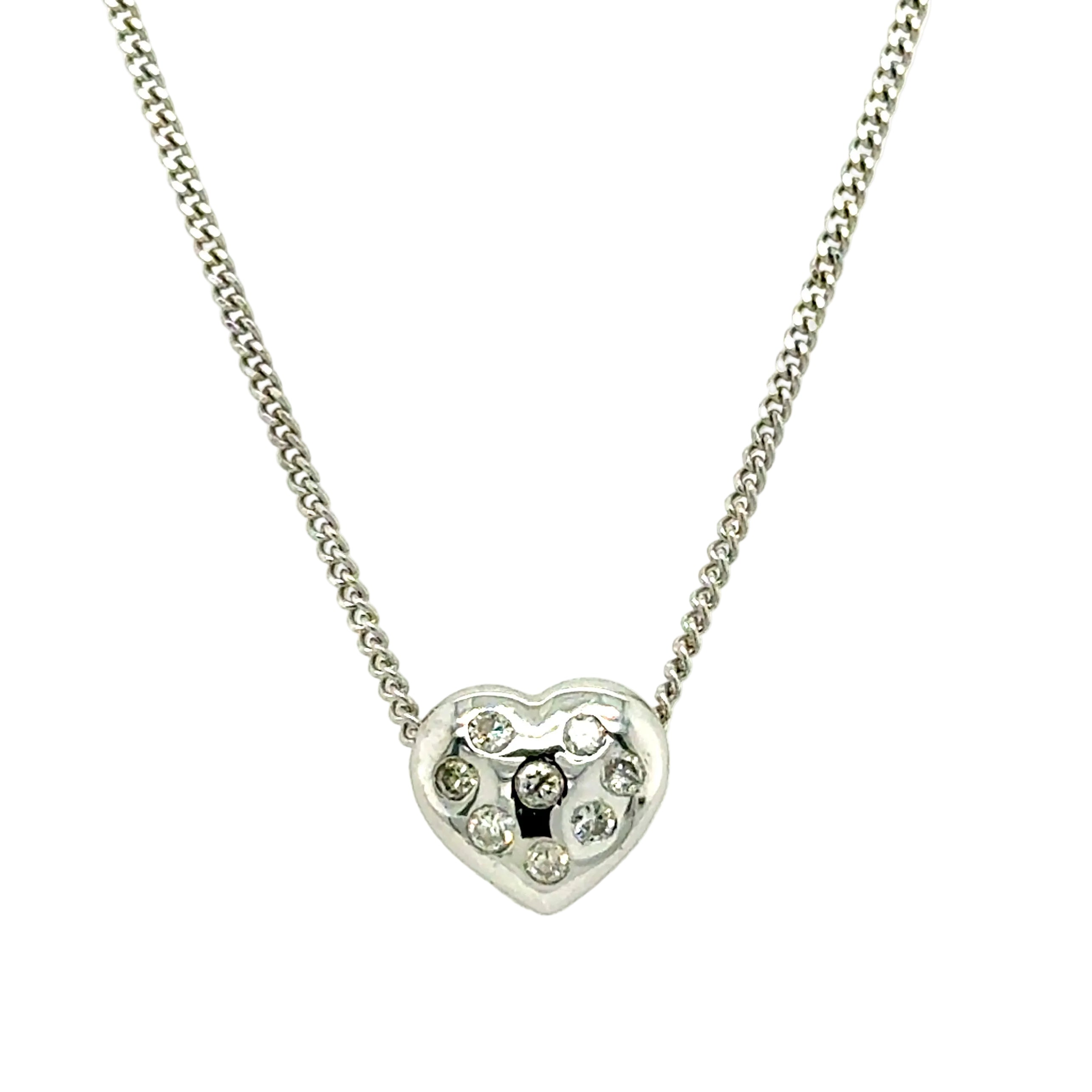 18ct White Gold Diamond Set Heart Pendant Necklace