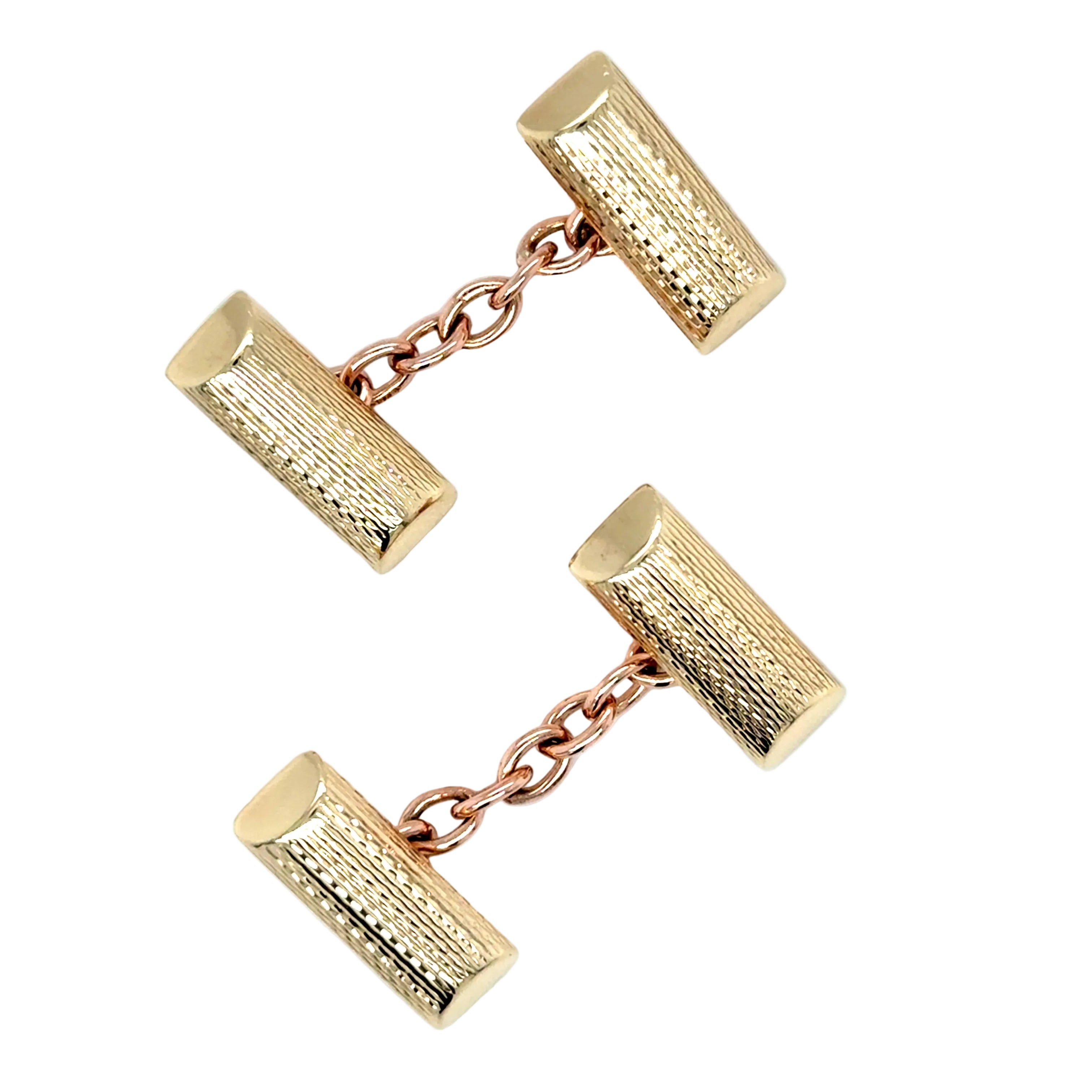 A Pair Of 9ct Yellow Gold Vintage 1960's Engraved Bar Cufflinks
