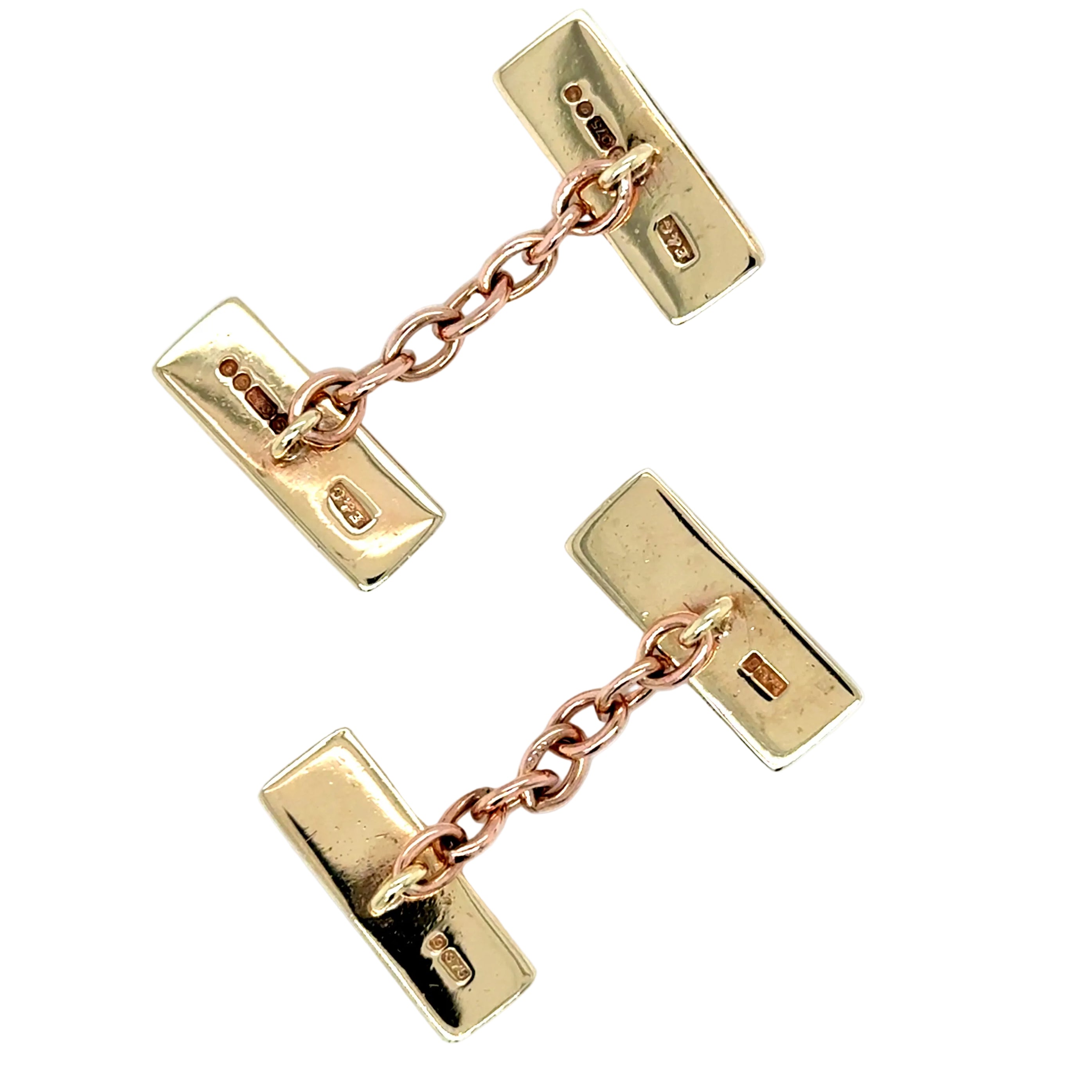 A Pair Of 9ct Yellow Gold Vintage 1960's Engraved Bar Cufflinks