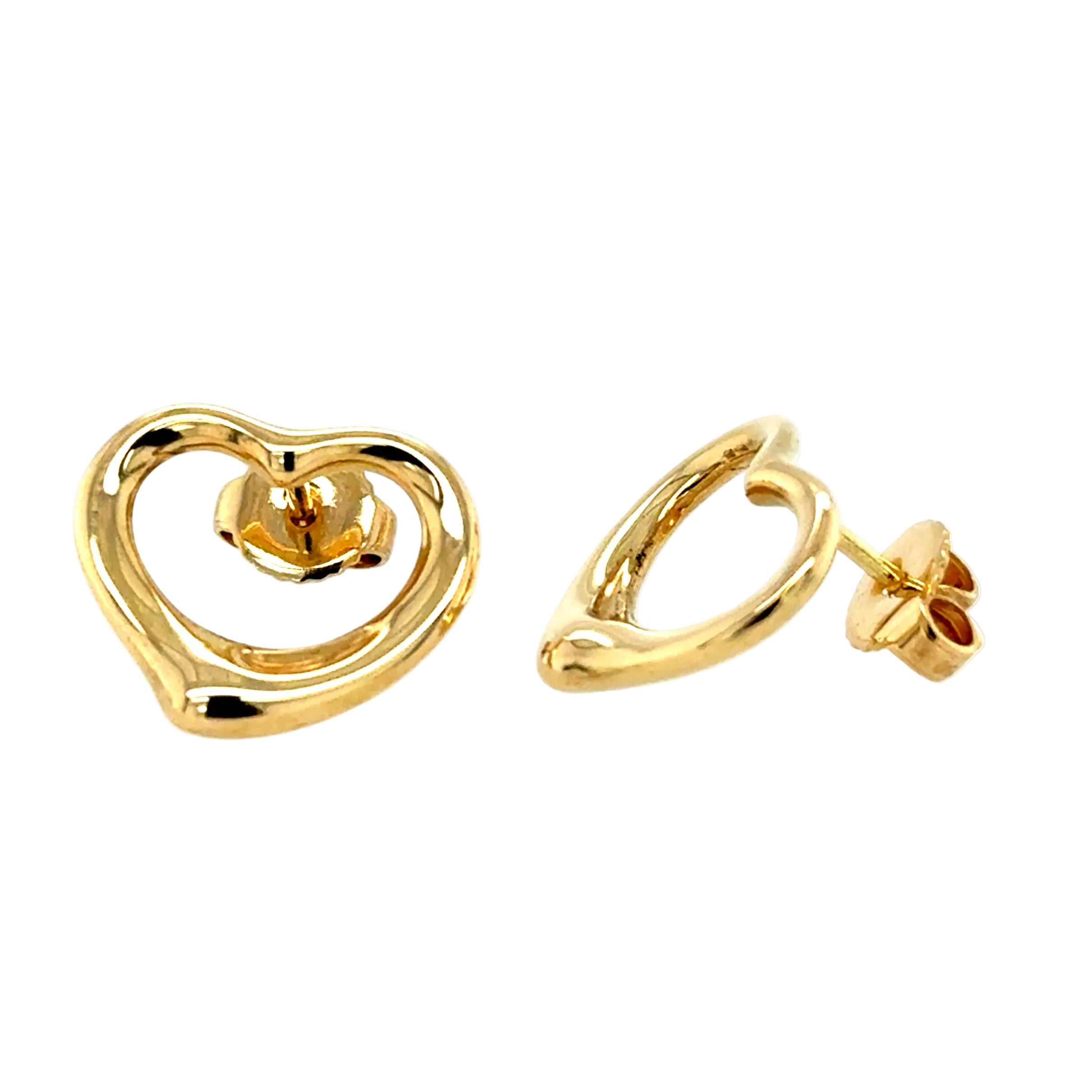 Tiffany & Co Elsa Peretti 11mm Open Heart Stud Earrings 18ct Yellow Gold