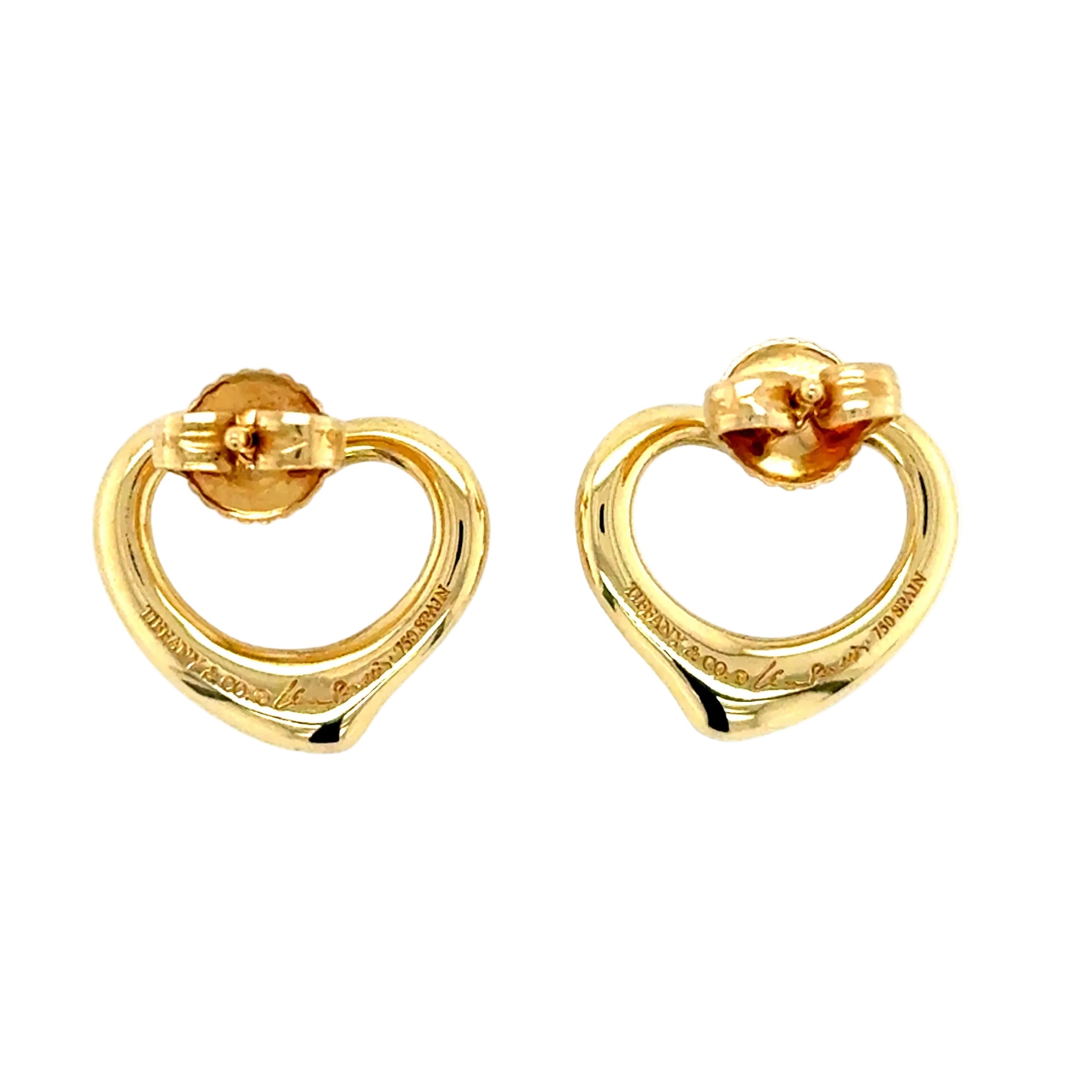 Tiffany & Co Elsa Peretti 11mm Open Heart Stud Earrings 18ct Yellow Gold