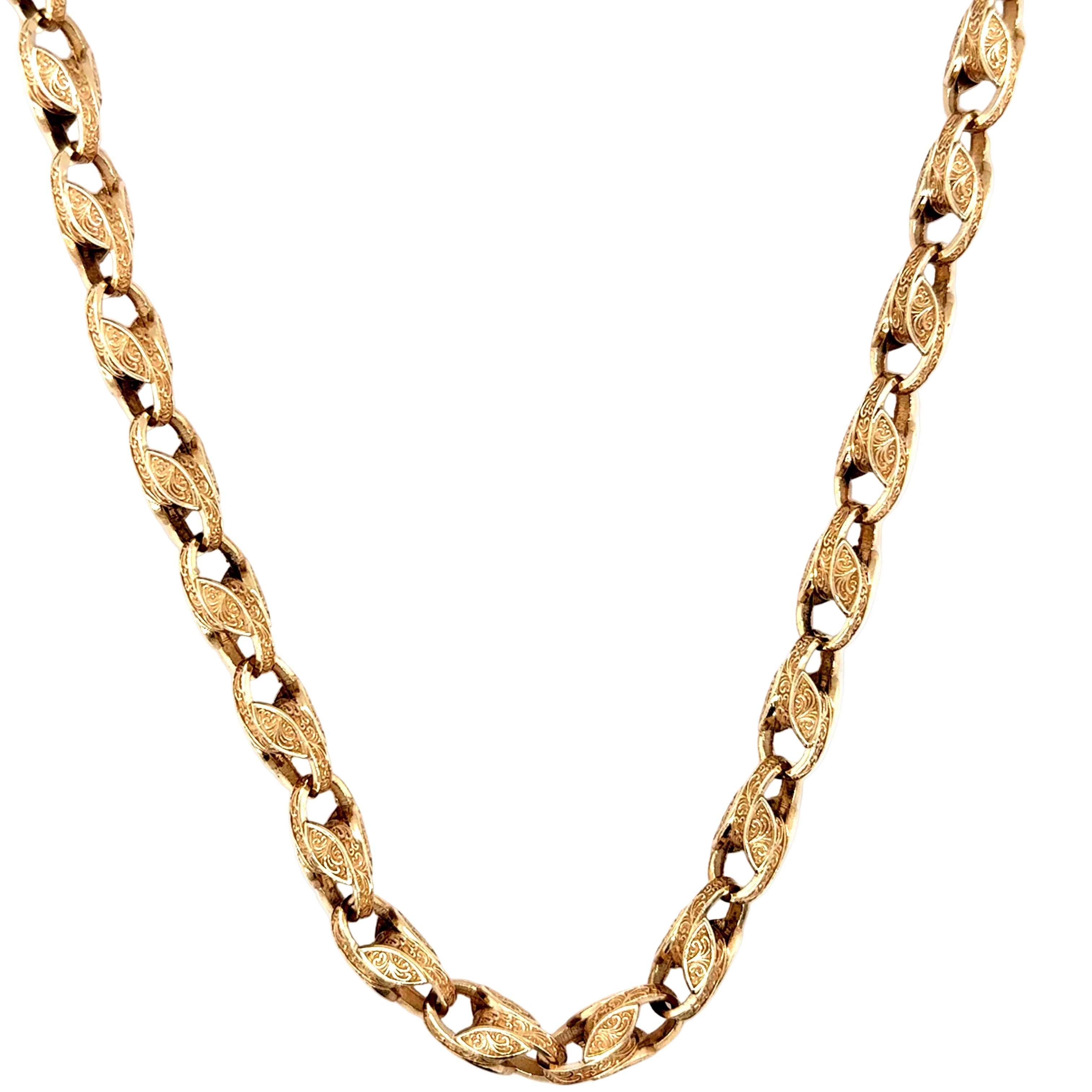 9ct Yellow Gold 28"/70cm Patterned Tulip Link Chain Necklace - 64.45g