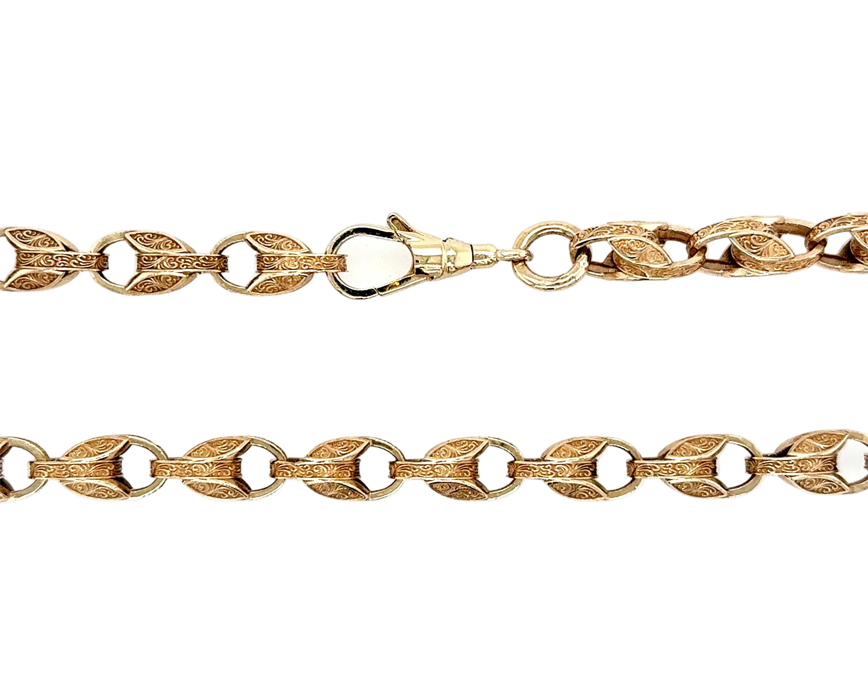 9ct Yellow Gold 28"/70cm Patterned Tulip Link Chain Necklace - 64.45g