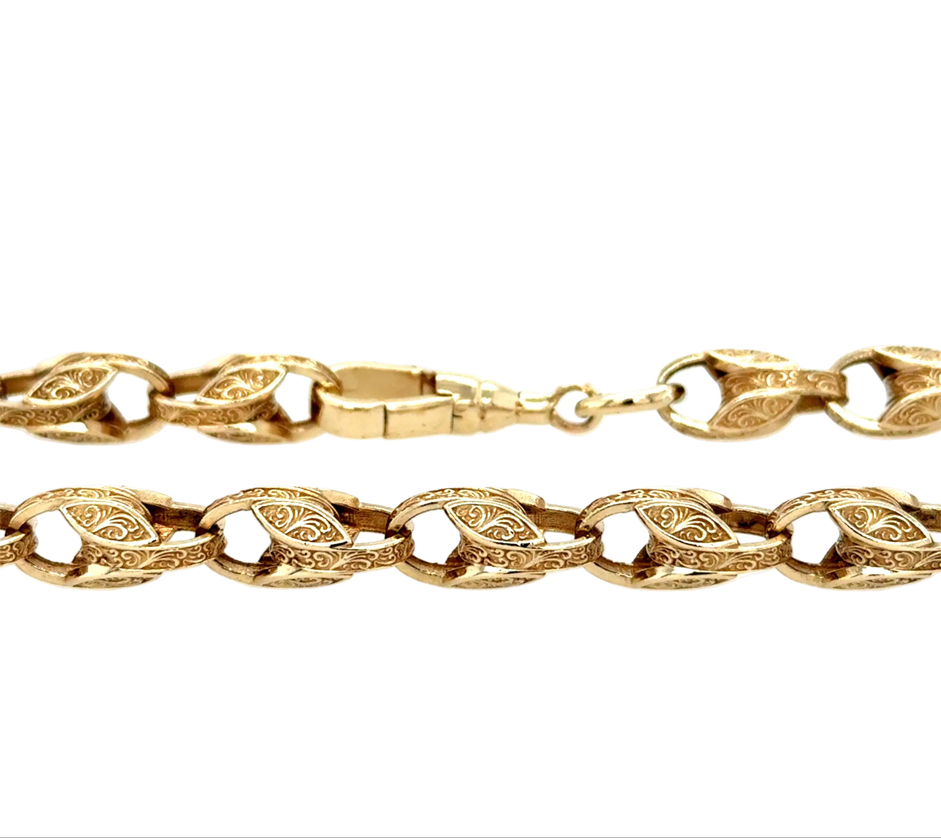 9ct Yellow Gold 28"/70cm Patterned Tulip Link Chain Necklace - 64.45g