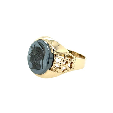 9ct Yellow Gold Oval Hematite Centurion Head Signet Ring London 1988