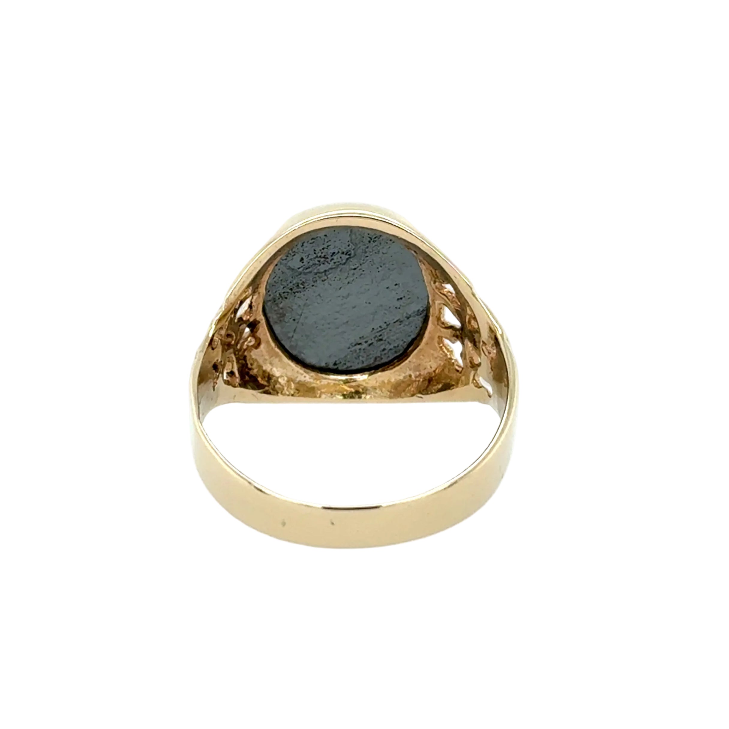 9ct Yellow Gold Oval Hematite Centurion Head Signet Ring London 1988