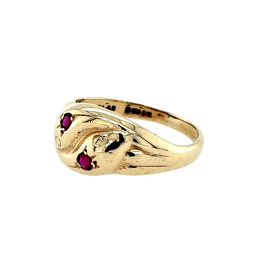 9ct Yellow Gold Double Head Ruby Set Snake Ring Edinburgh 1991