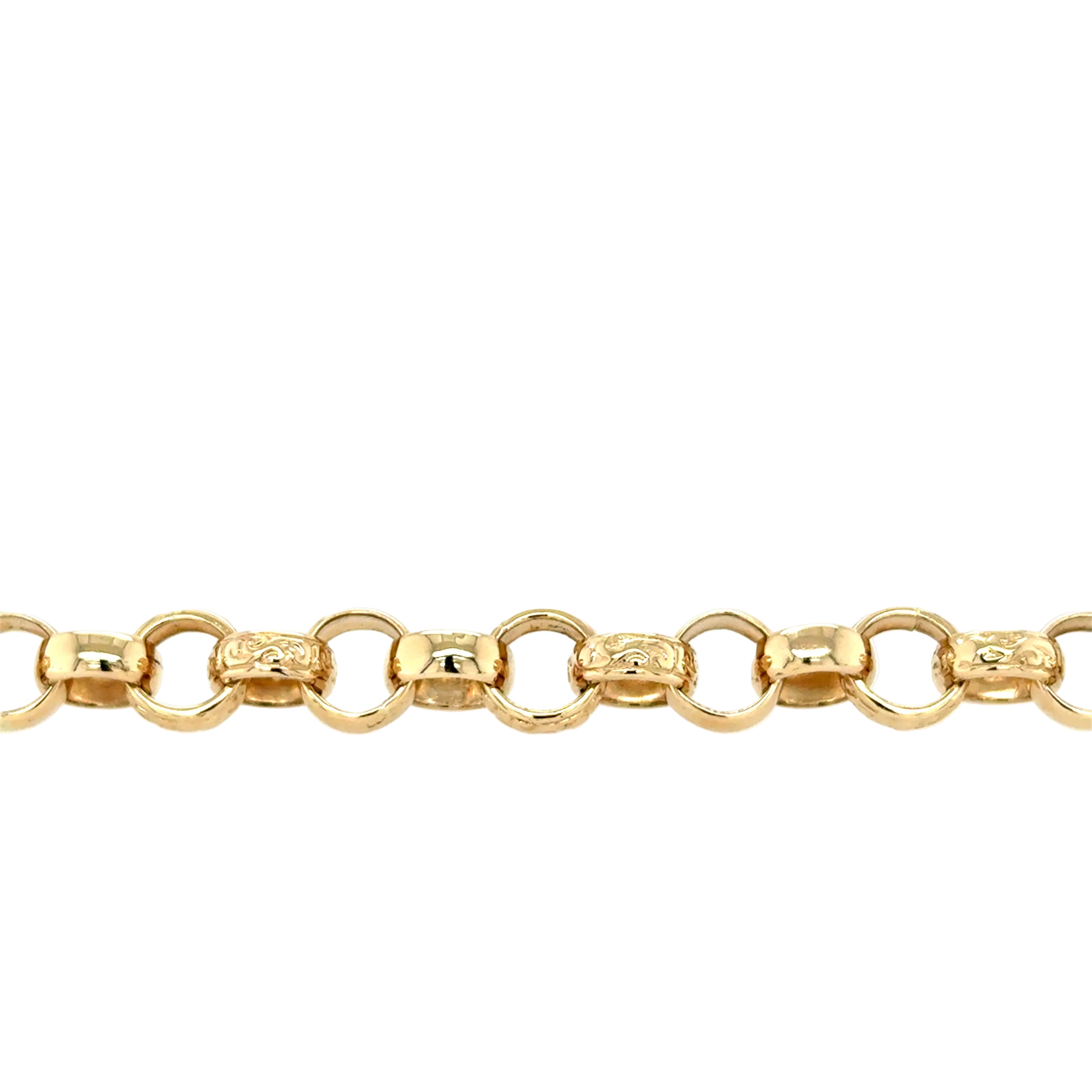 9ct Yellow Gold 7.5"/18.75cm Patterned & Polished Round Link Belcher Bracelet - 15.60g