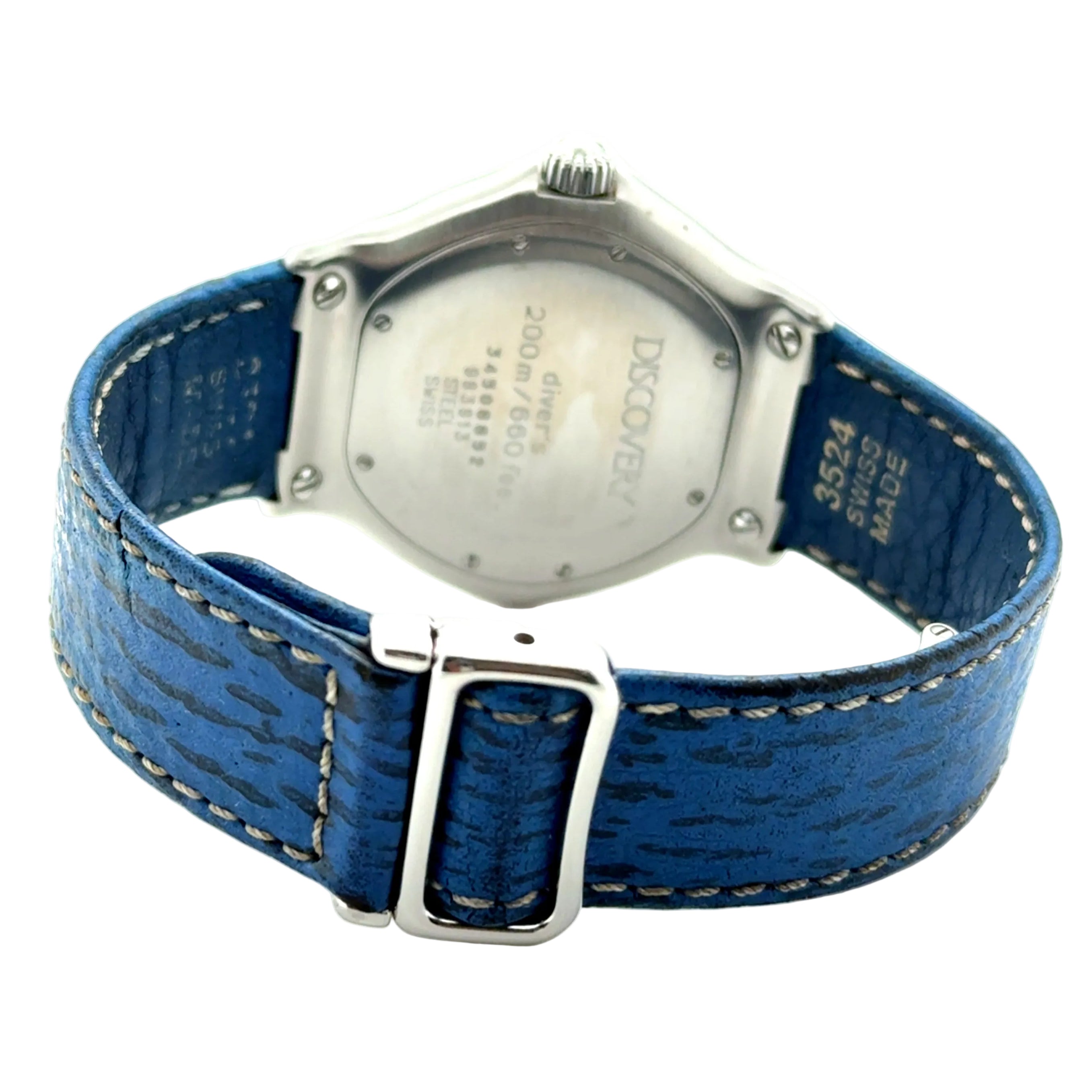 EBEL Discovery Diver 200M Quartz Watch 983913 Blue Leather Strap Vintage