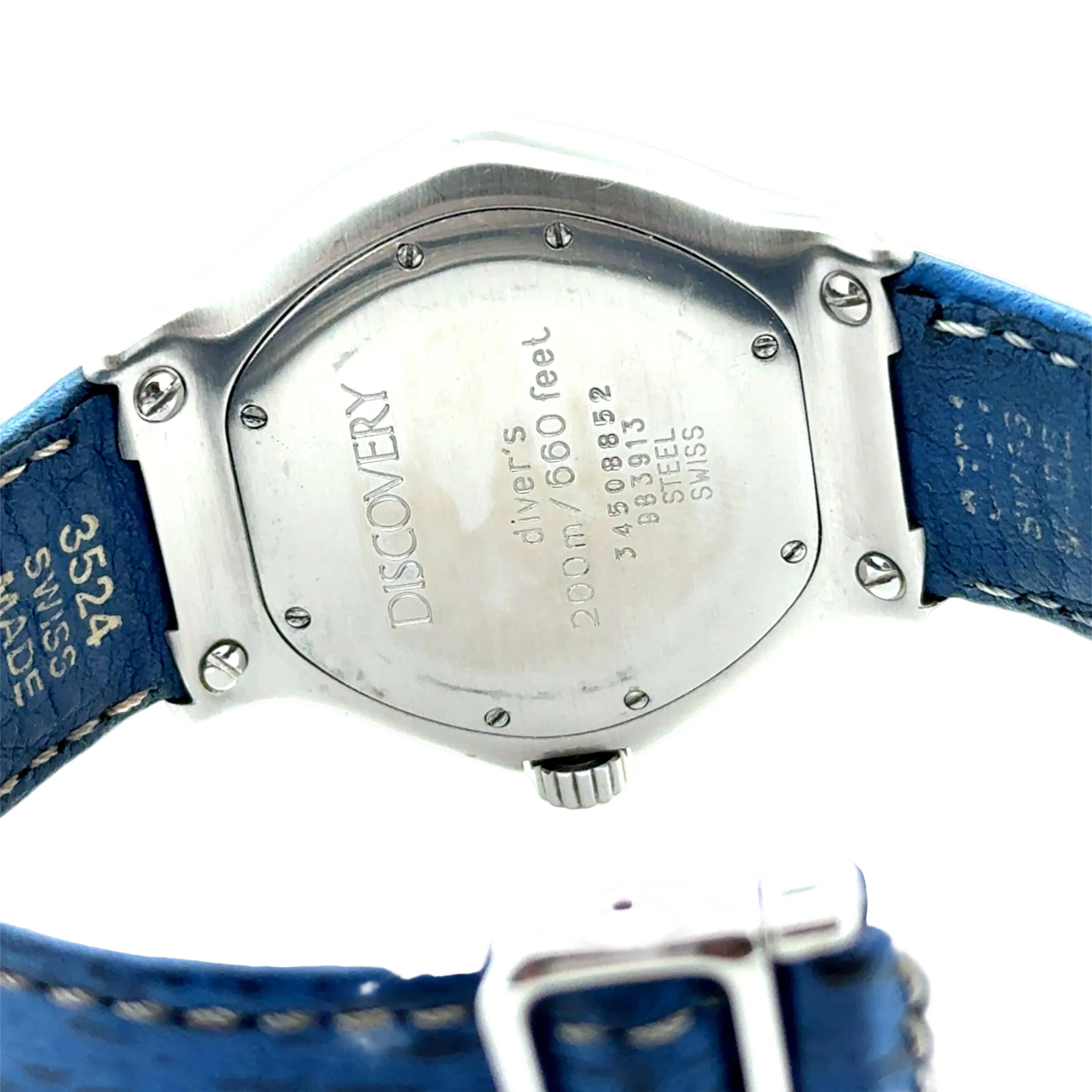 EBEL Discovery Diver 200M Quartz Watch 983913 Blue Leather Strap Vintage