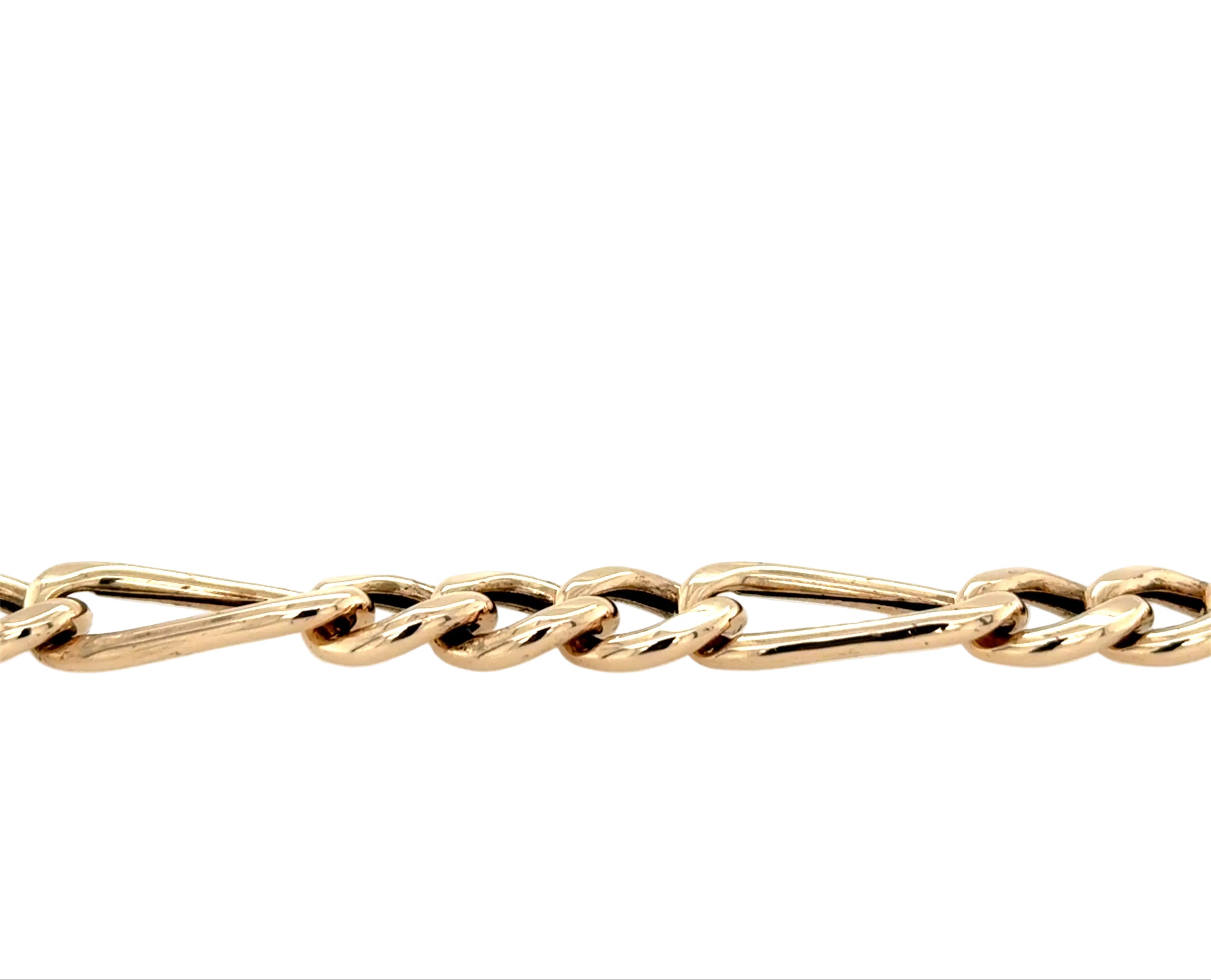 9ct Yellow Gold Vintage Hollow Figaro Link Bracelet - 11.95g